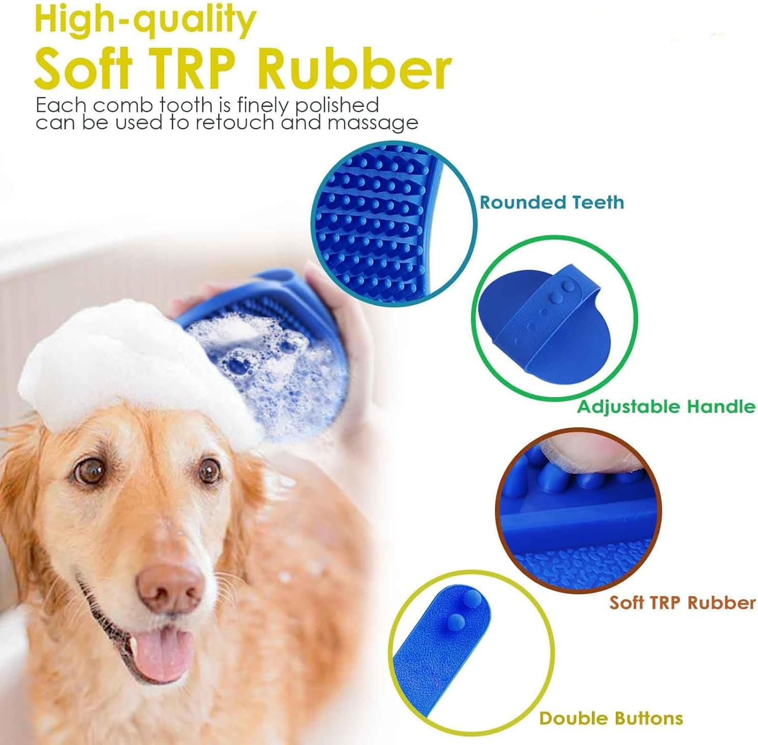2 Pack Dog Grooming Brush, Premium Soft Silicone Pet Bath Brushes with Adjustable Handle, Shampoo Soothing Comb for Wet Dry Long Short Haired Dogs & Cats Massaging, Deshedding(Green Blue) image number 6