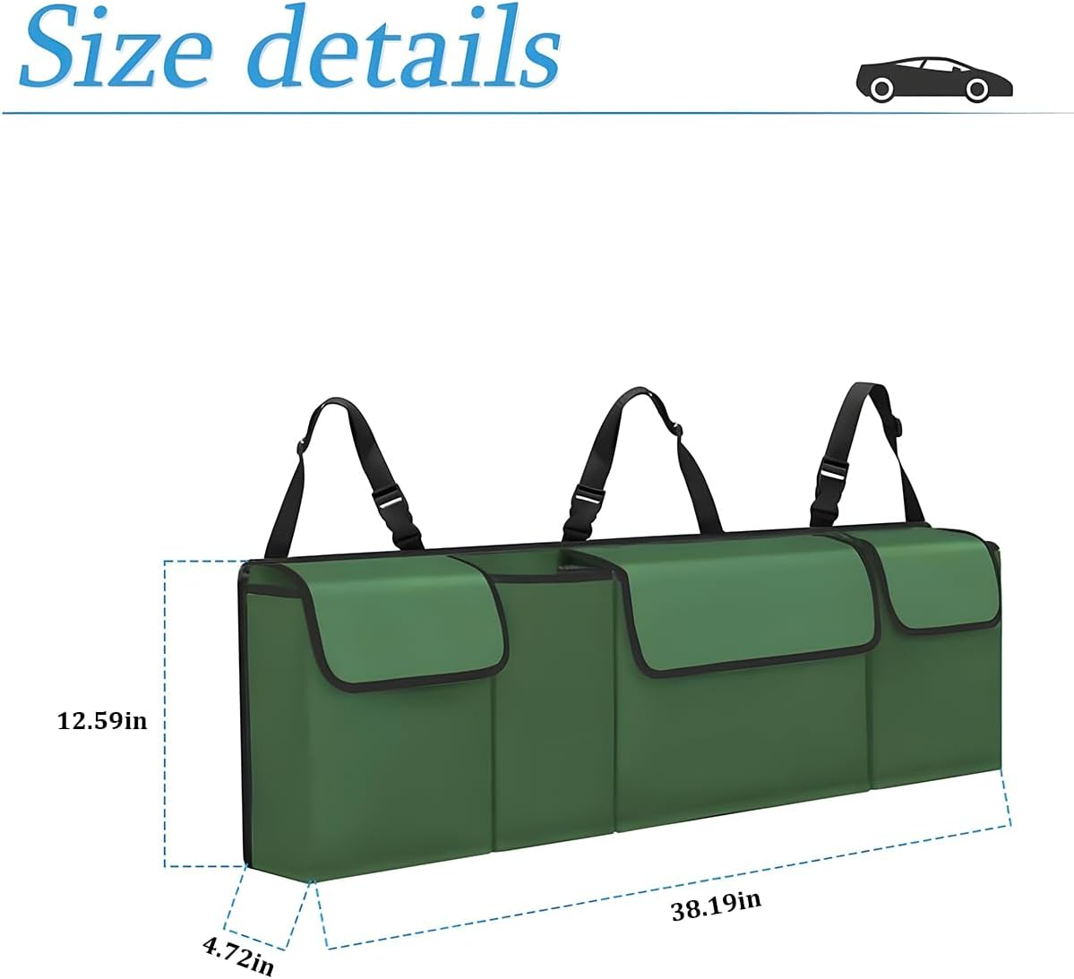 Car Trunk Organizer and Storage, Backseat Hanging Organizer for SUV, Truck, MPV, Waterproof, Collapsible Cargo Storage Bag with 4 Pockets, Car Accessories for Men and Women (Army Green)