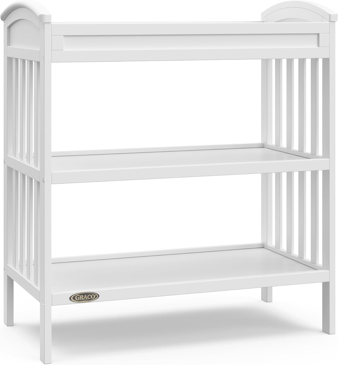 Graco Benton Changing Table with Bonus Water-Resistant Changing Pad (Black) - GREENGUARD Gold Certified, Includes Diaper Change Pad with Safety Strap, 2 Open Storage Shelves for Organizing