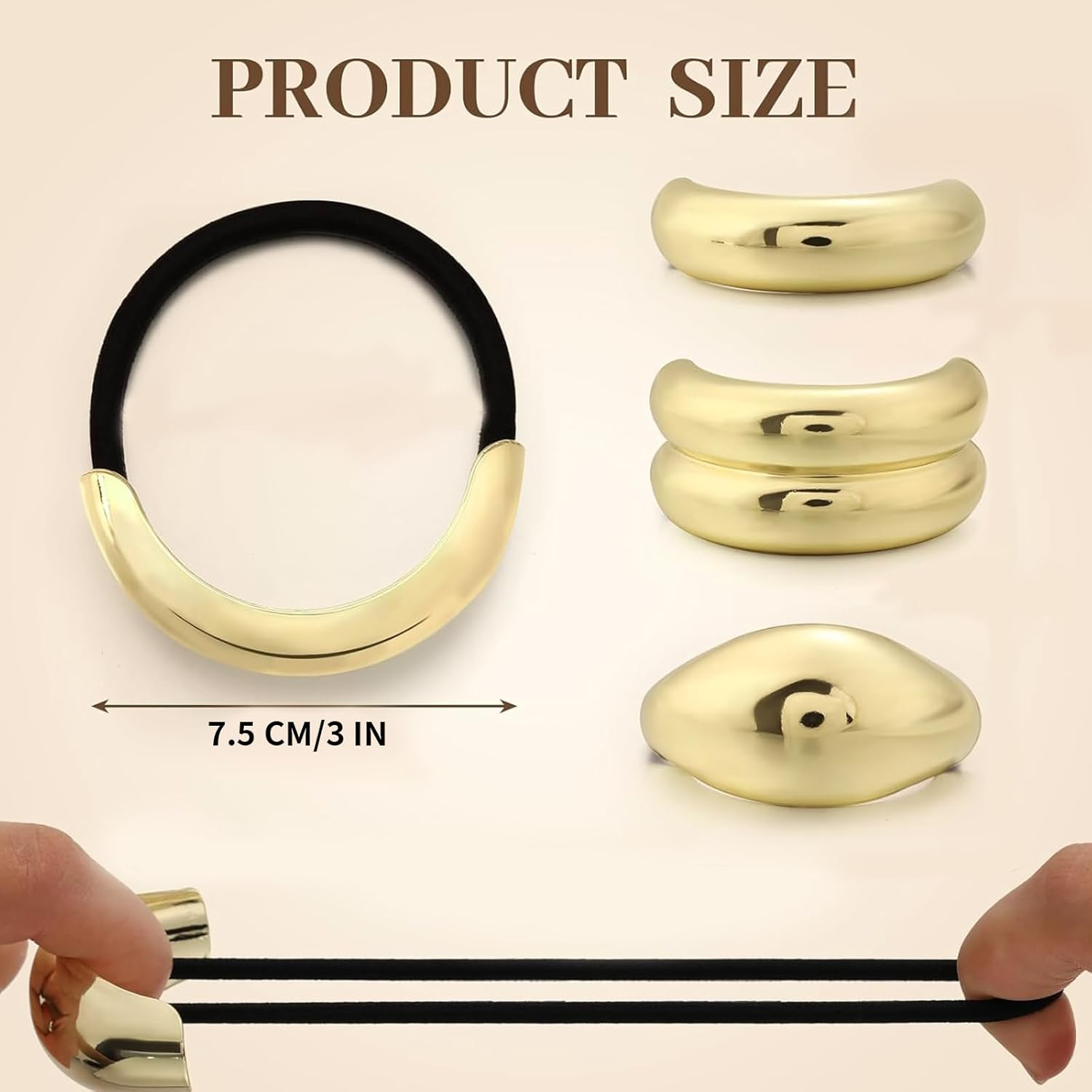 3 PCS Metal Hair Ties Set, Gold Ponytail Cuffs with Geometric Design, Durable & Elegant Gold Hair Accessories, Glossy Arch Elastic Hair Ties for Women (Gold) image number 3