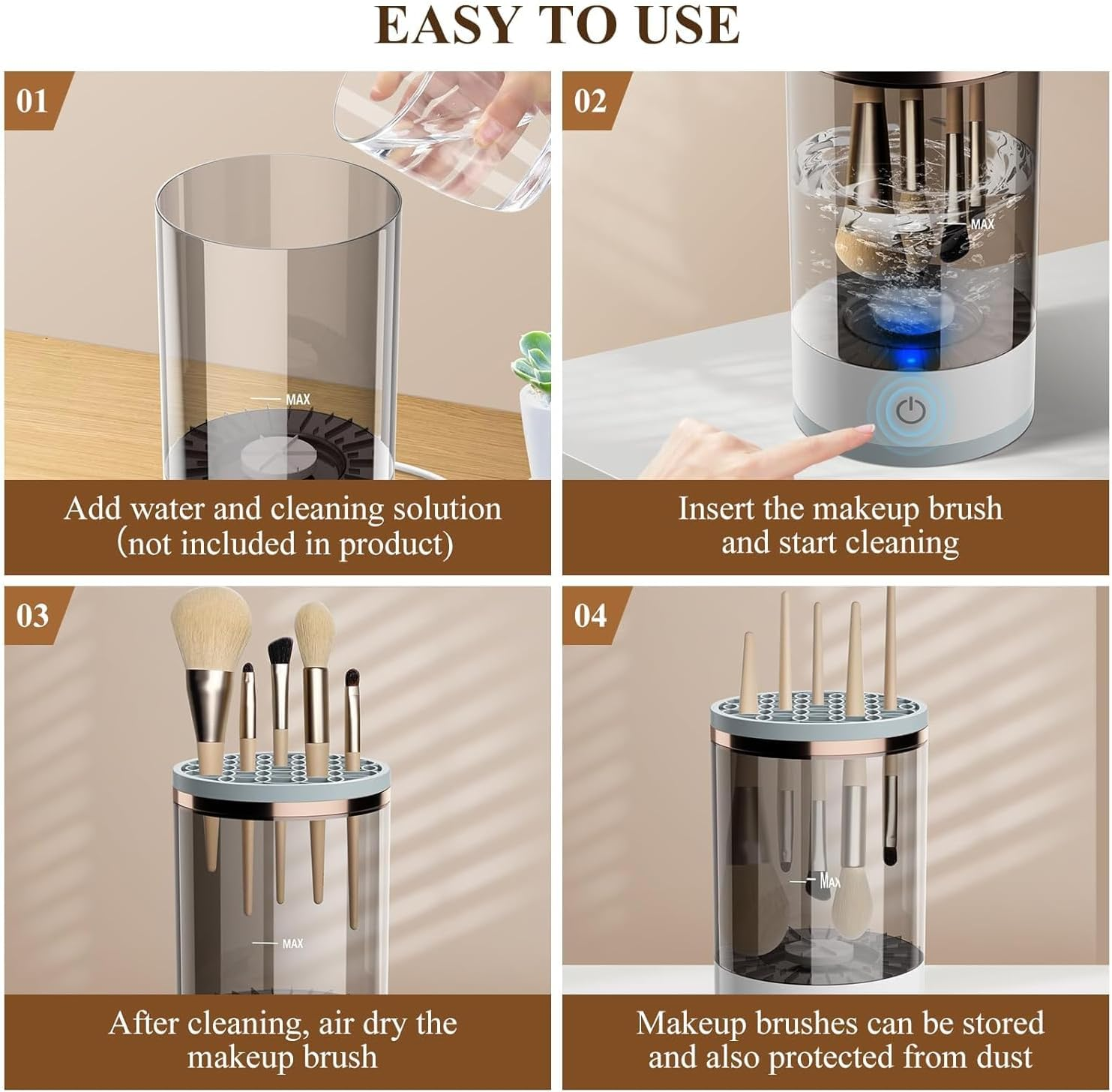 Electric Makeup Brush Cleaner, Cosmetic Brush Cleaner, Upgraded Electric Makeup Brush Cleaner with Brush Clean Mat, Automatic Spinning Makeup Brush Cleaner for All Size Makeup Brush image number 2