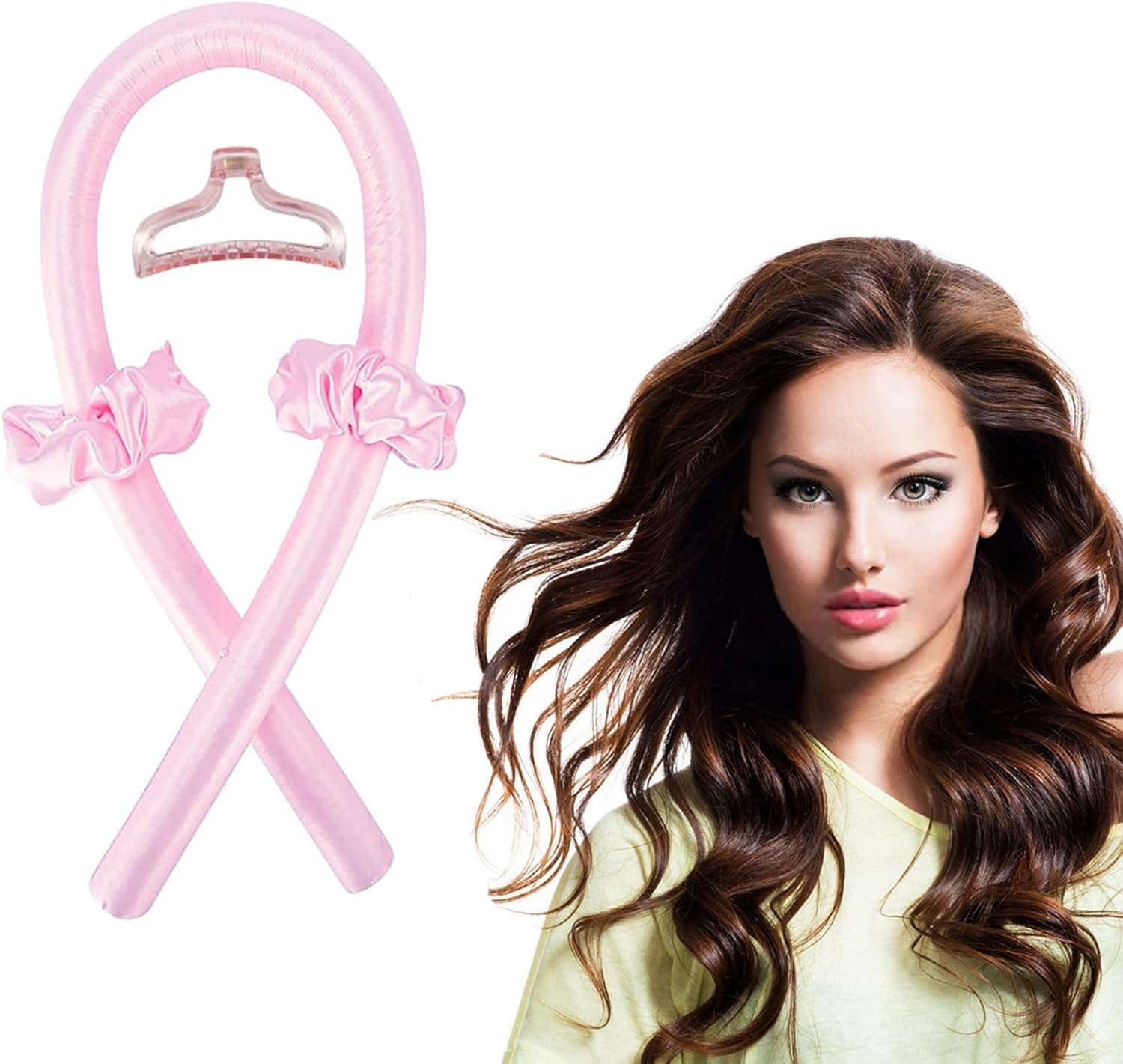 WUDQIJI Curlers Curls without Heat Heatless Curls Band Wave Formers Overnight Curlers Overnight Heatless Hair Curler Overnight with Hairpin for Long Medium Hair (Pink) image number 1