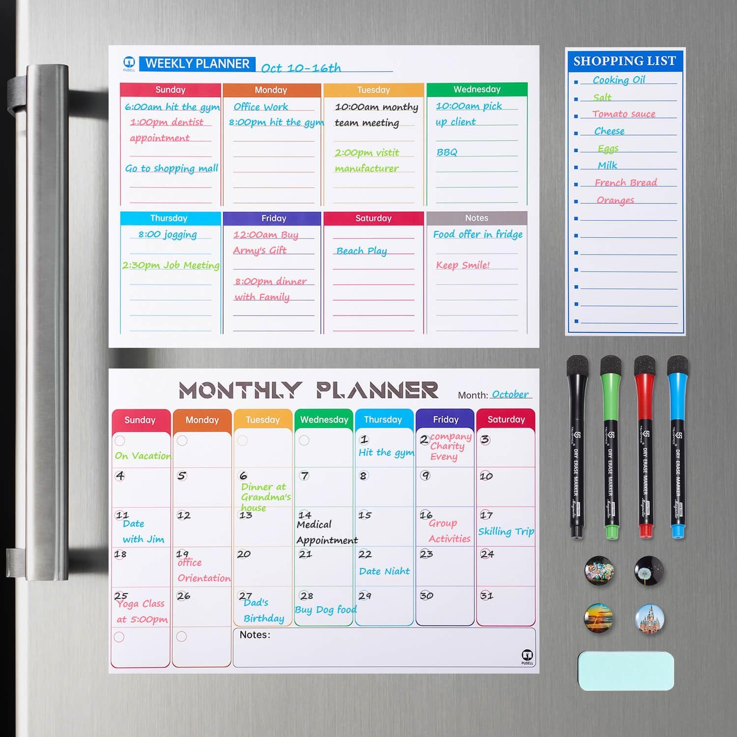 White Board Calendar Dry Erase - Monthly Calendar Whiteboard for Fridge, Weekly Magnetic Calendar for Refrigerator, Grocery List Magnet Pad for Family Planner Kitchen Schedule Board image number 1
