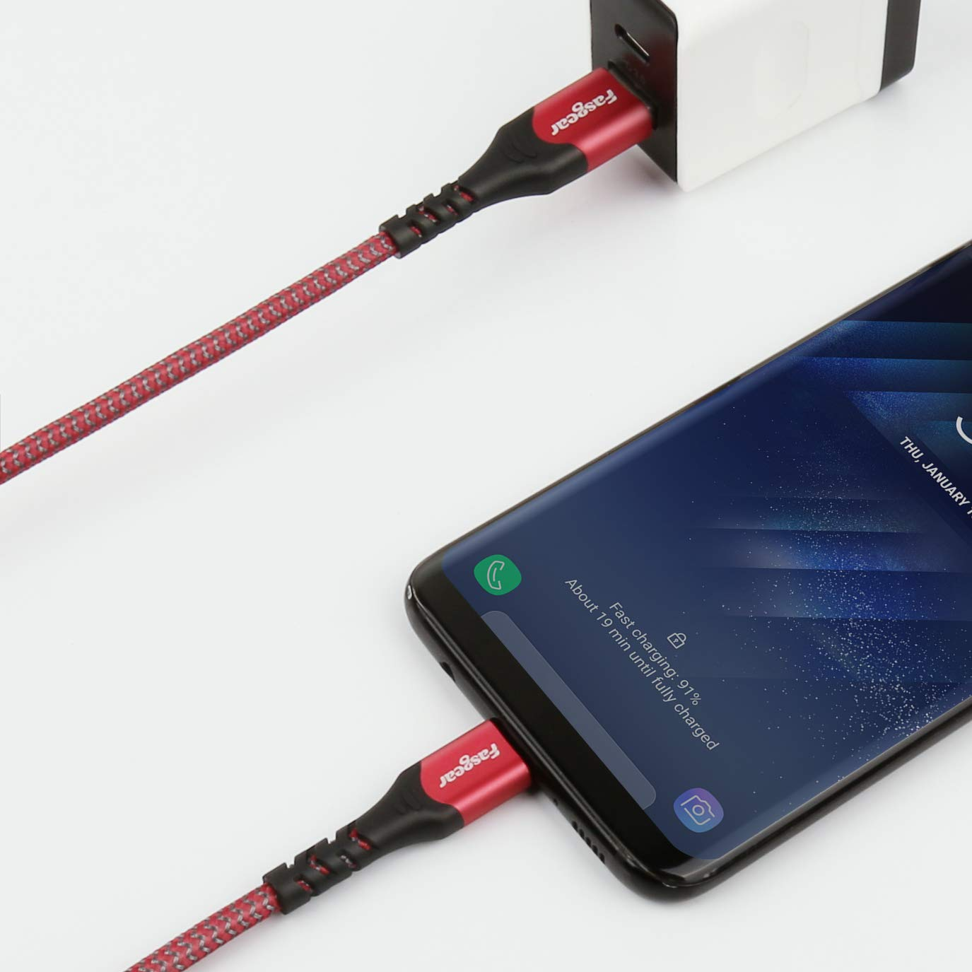 USB C Cable 1.8M/6 FT, Fasgear Braided USB a to Type C Cord 3A Fast Charge 480Mbps High Speed Data Sync Compatible with Galaxy Z Fold 4/S23/A13, Oppo Find X3/A76, Moto G62/Edge 20, Ipad Mini 6 (Red) image number 5