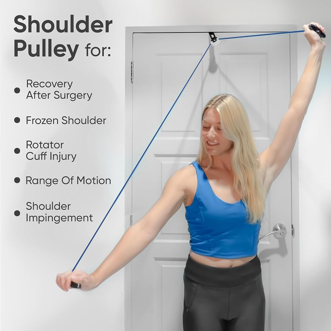 Shoulder Pulley over the Door, Pulley with Rope and Door Strap, Economy Overhead Overdoor Shoulder Therapy Exercise Pulley System, Easy to Use Exercise Equipment for Frozen Shoulder and Hand/Arm image number 2