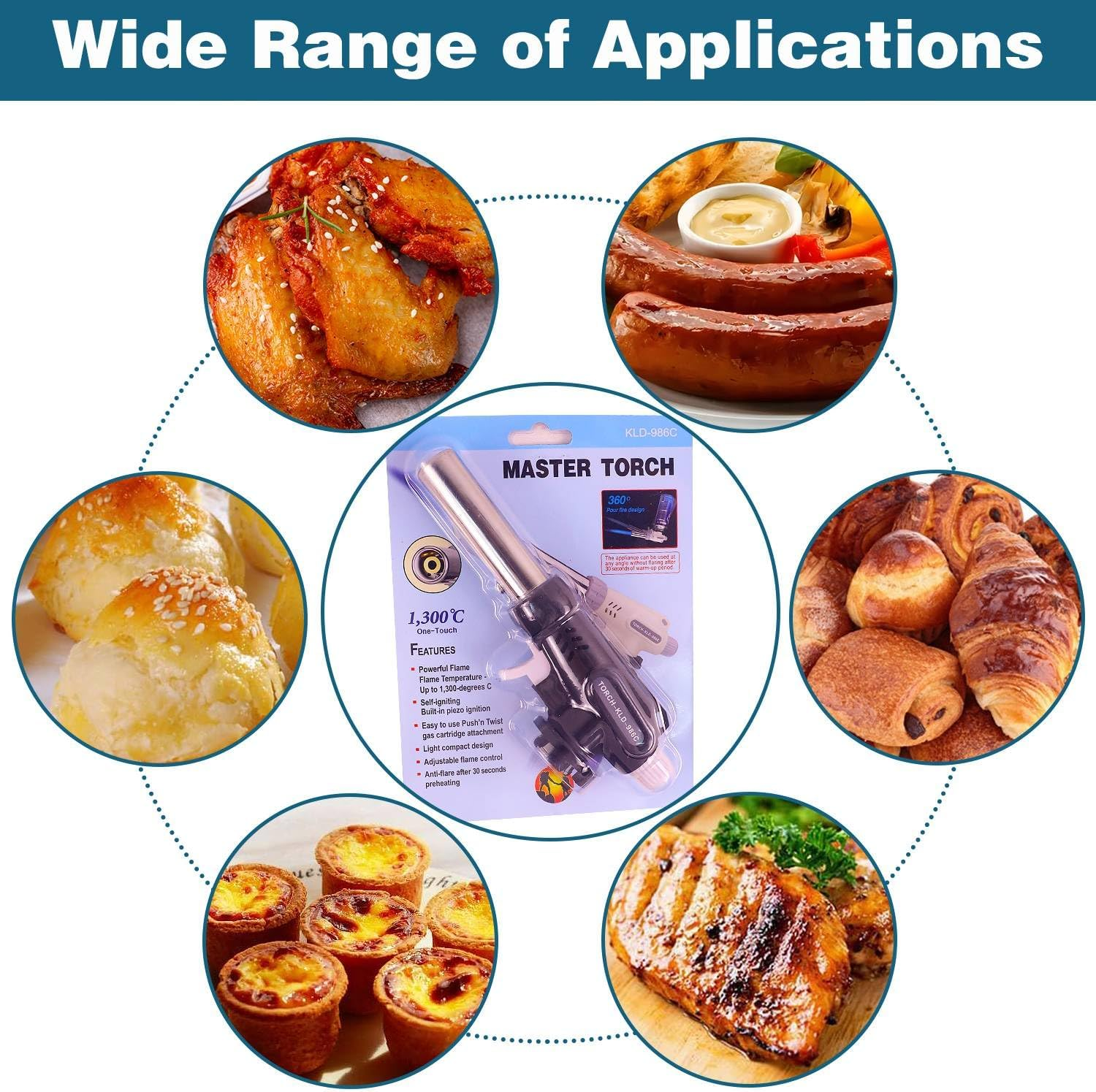 Butane Blow Torch, Kitchen Torch Burner, Adjustable Flame Professional Power Torch, Gas Burner, 360&deg; Reverse Use for Creme Baking Cooking BBQ Grilling Roasting, Welding, Etc. (Butane Gas Not Included) image number 1