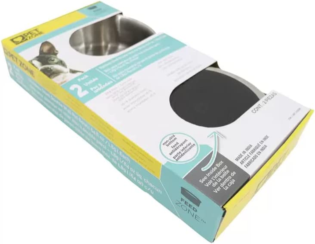 Pet Zone Feed Zone Stainless Steel Double Wall Pet Bowls with Non-Skid Bottom 2-Pack, 64 Fl Oz Each image number 4