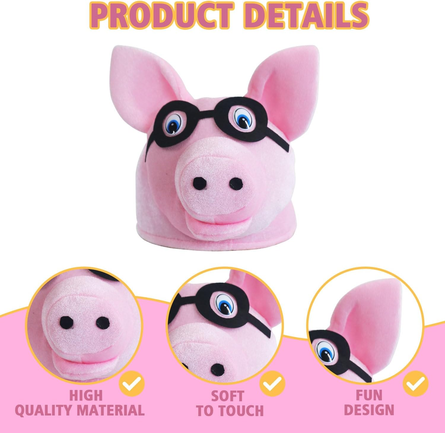 Piggy Costume Hats. Handmade Funny Pig Costume Partyhat. One Size Fits Most Costume Headwear. image number 3
