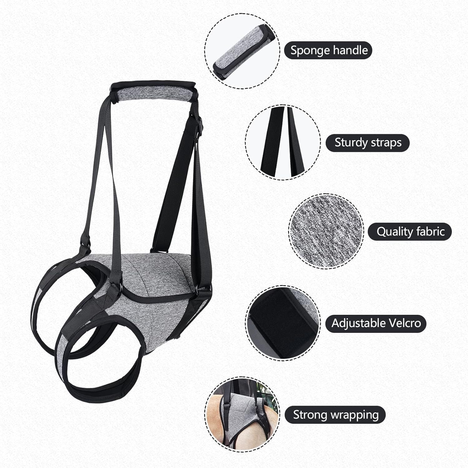 Dog Lift Harness for Back Legs, Adjustable Help Em up Harness for Elderly Injured Arthritic Senior Disabled Dogs, Pet Auxiliary Harness for Walking Climbing (Grey, XL) image number 5