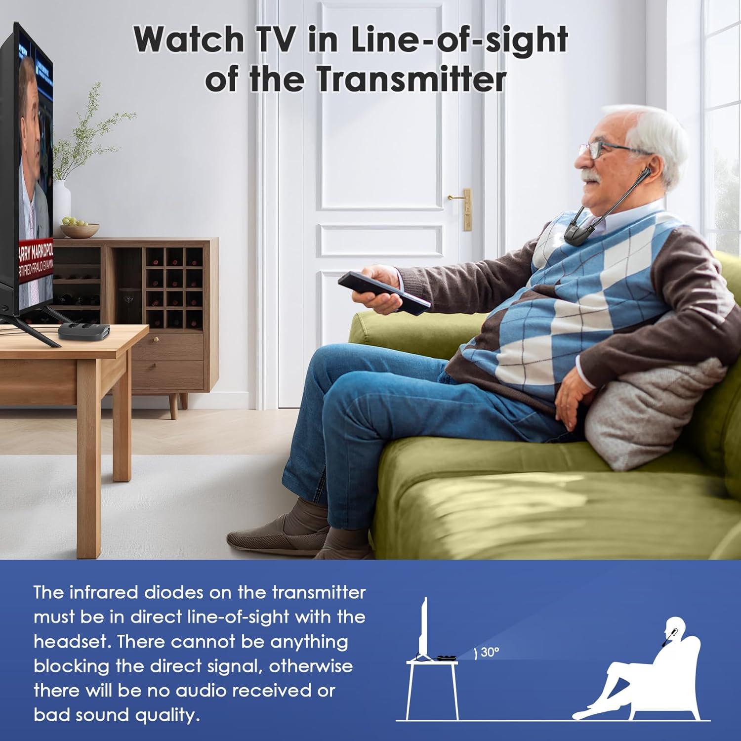 SIMOLIO Wireless Headphones for TV, Infrared TV Hearing System image number 2