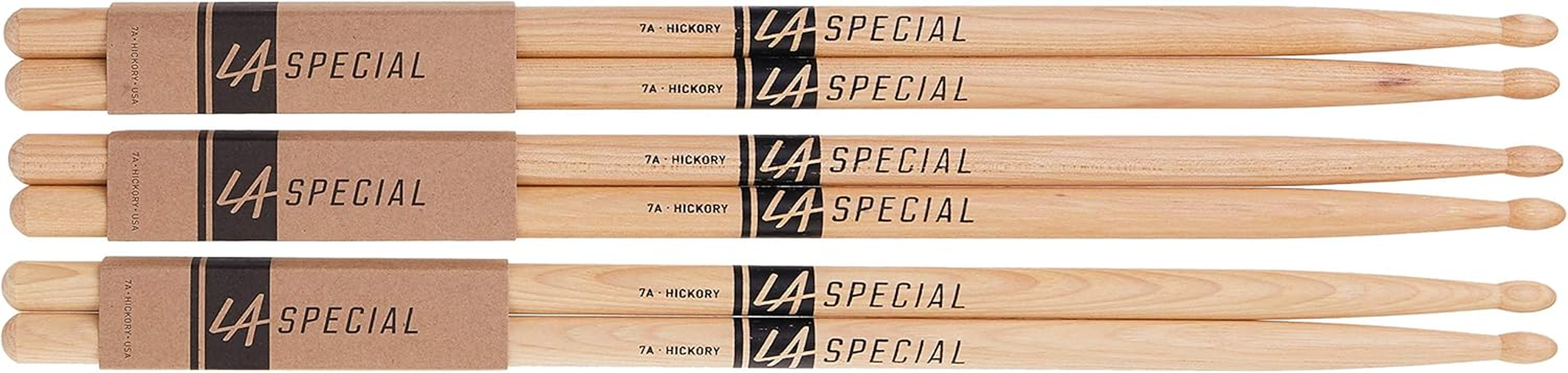 Promark LA Specials Drum Sticks - 7A Drumsticks - Drum Sticks Set for Acoustic Drums or Electronic Drums - Oval Wood Tip - Hickory Drum Sticks - Consistent Weight and Pitch - 3 Pairs image number 1