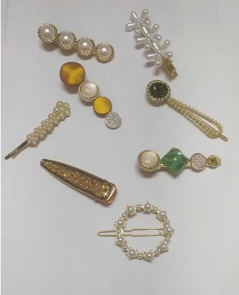 NTY Collections Korean Style Pearl Hair Accessories Set, 8 Pieces Decorative Barrettes with Flowers, Rhinestones, Gold Accents for Women image number 2