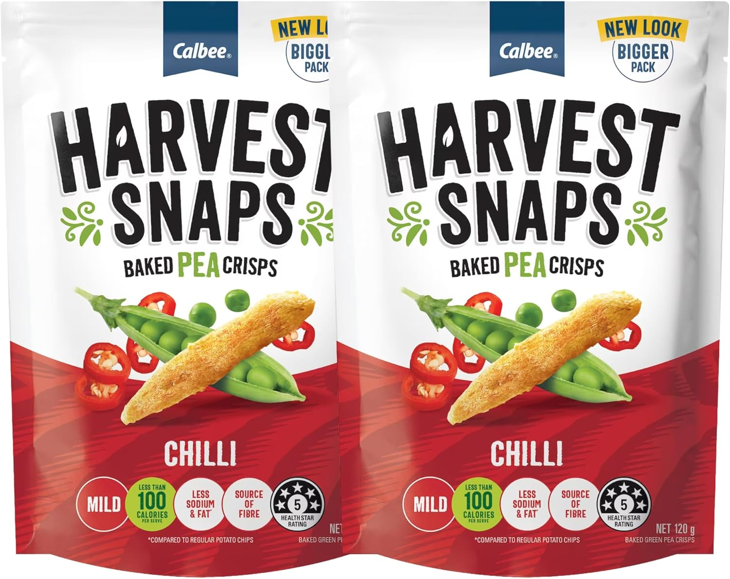 Calbee Harvest Snaps Baked Pea Crisps Chilli Flavour 120G X 2 Packs image number 6