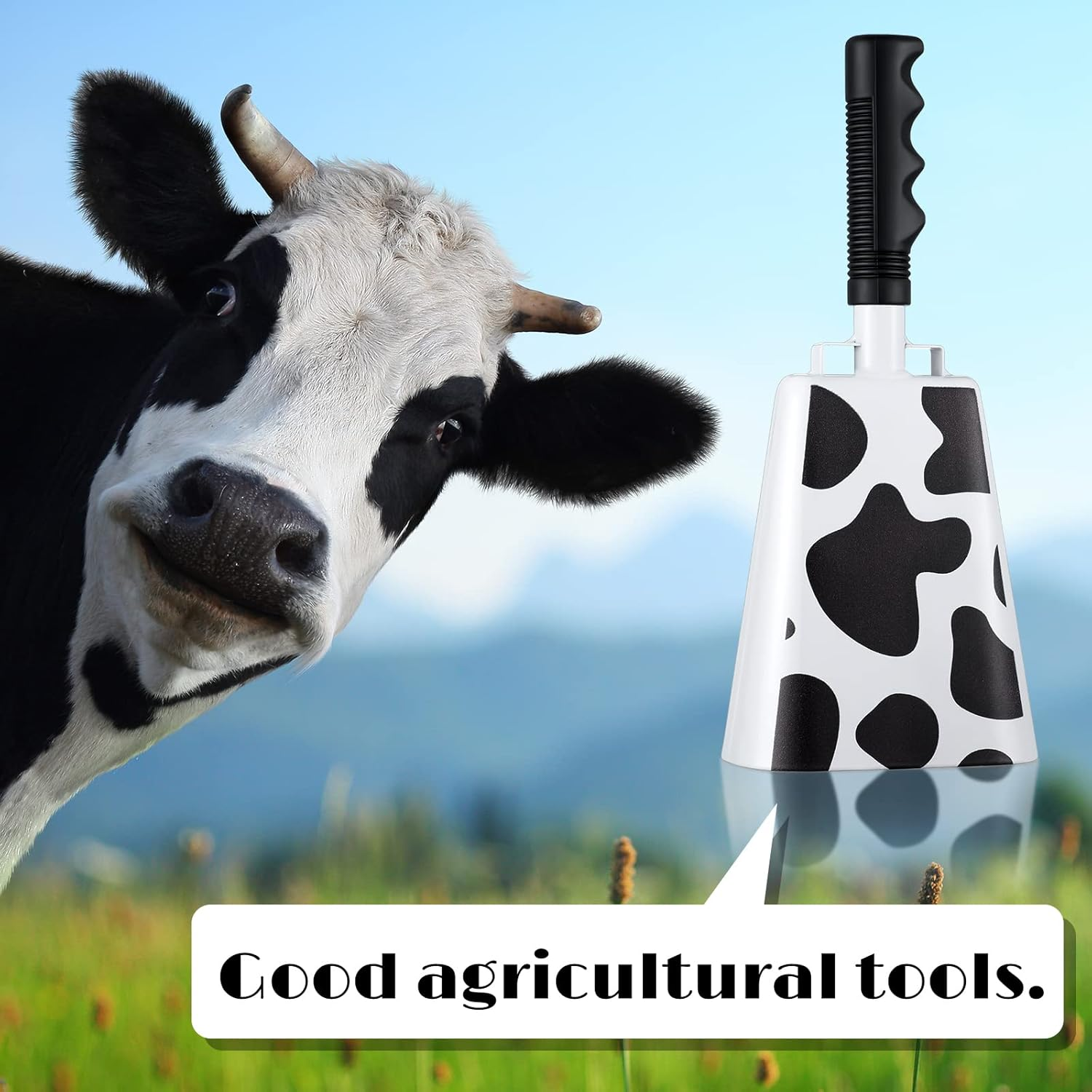 2 Pieces 10 Inch Steel Cowbell with Handle Cheering Bell for Sports Games Events Large Solid School Bells Metal Noise Maker Loud Percussion Musical Instrument Call Bell Alarm, Black and White image number 5