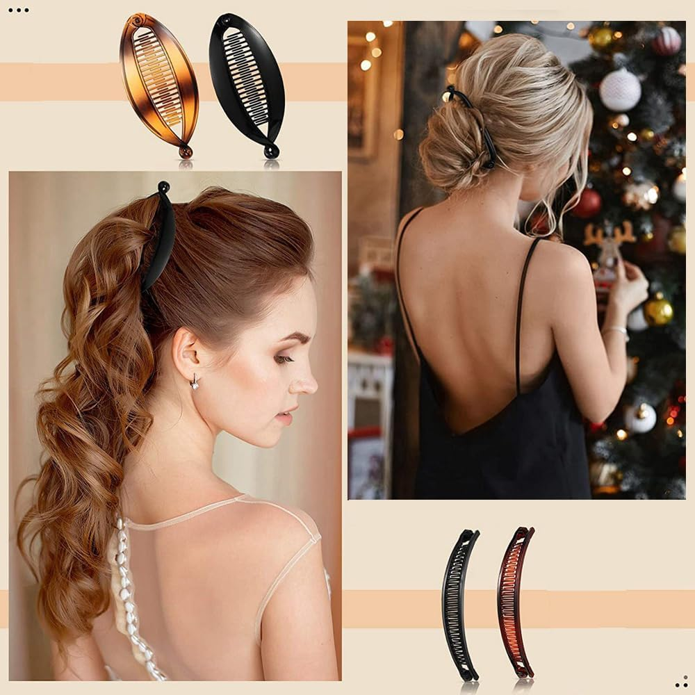 Banana Hair Clips,4 PCS Fishtail Hair Clip Non-Slip Banana Comb Clips Vintage Clincher Combs Tool Resin Hair Clips for Women Girls Thin Fine Curly Hair image number 6