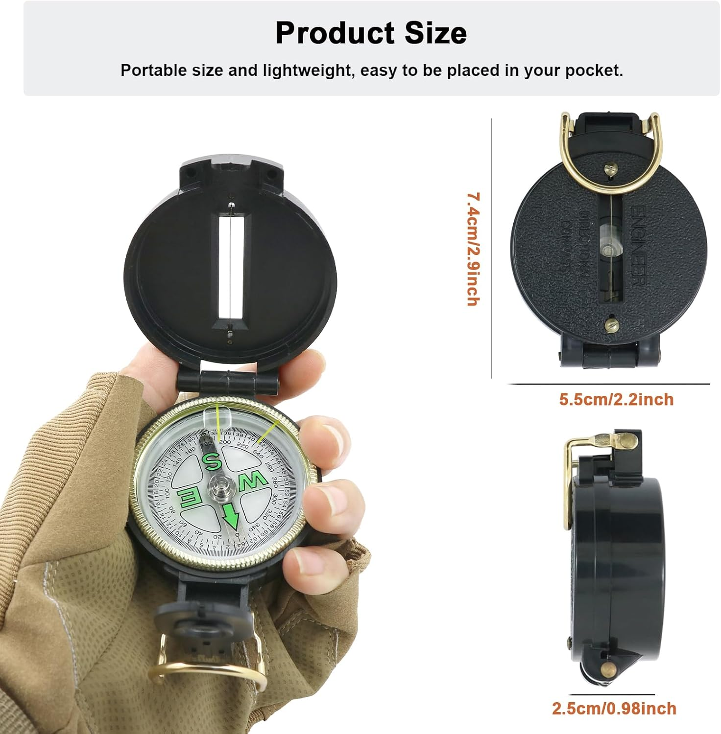 YQQZQ 1 Pack Black Compass,Waterproof and Shakeproof Pouch for Camping Hiking Climbing Biking Exploring Geology Outdoor Activities image number 3