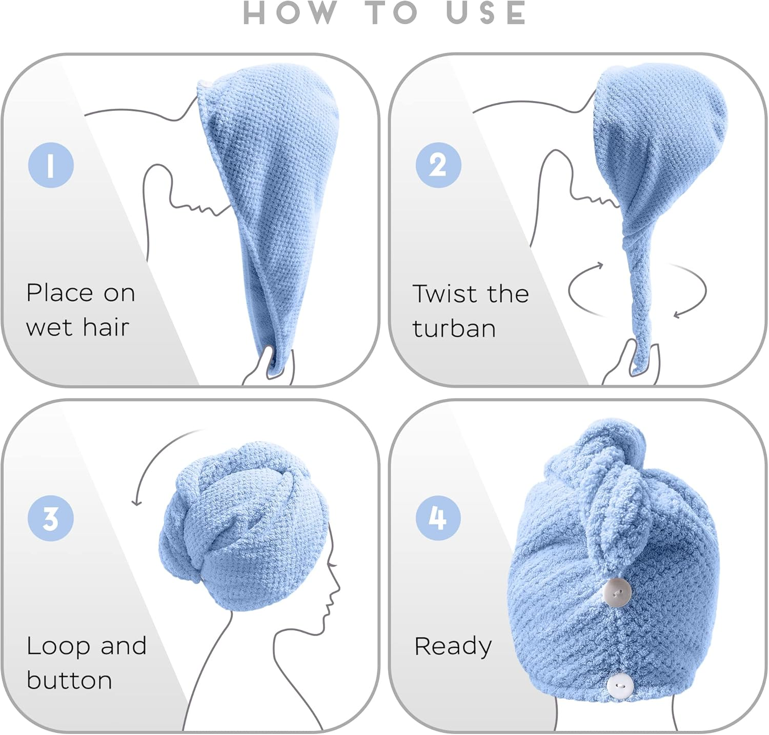 Simplefield 2 Pack Microfiber Hair Towel Wrap for Women, anti Frizz Quick Drying Hair Turban for All Hair Style, Absorbent and Lightweight (Blue) image number 2