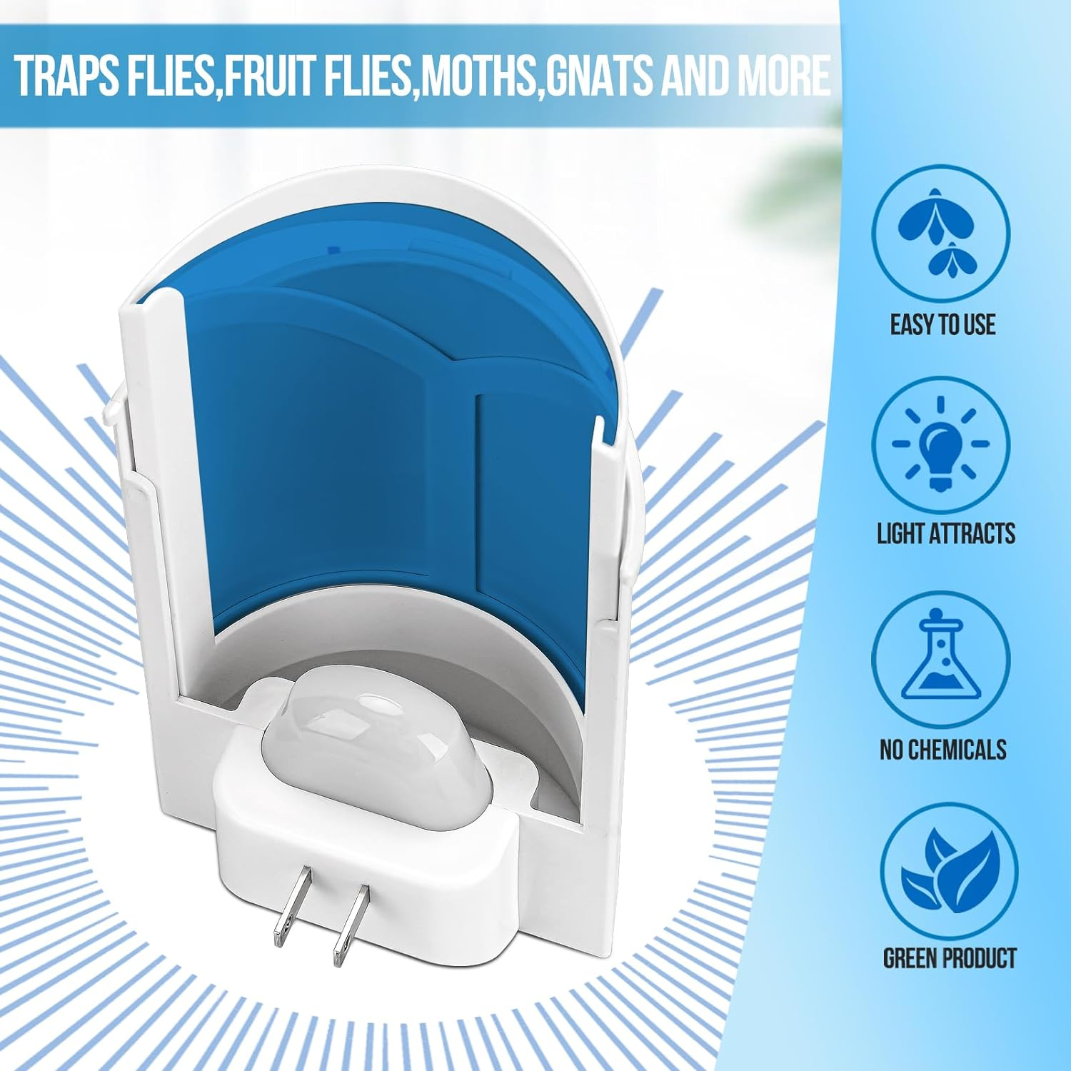 2 Flying Insect Trap & 8 Refills, Plug in Fruit Fly Traps for Indoors, Bug Catcher for Mosquitoes, Moths, Fruit Flies, Gnat Traps for House Indoor | Safe Blue & UV Light Attraction image number 1