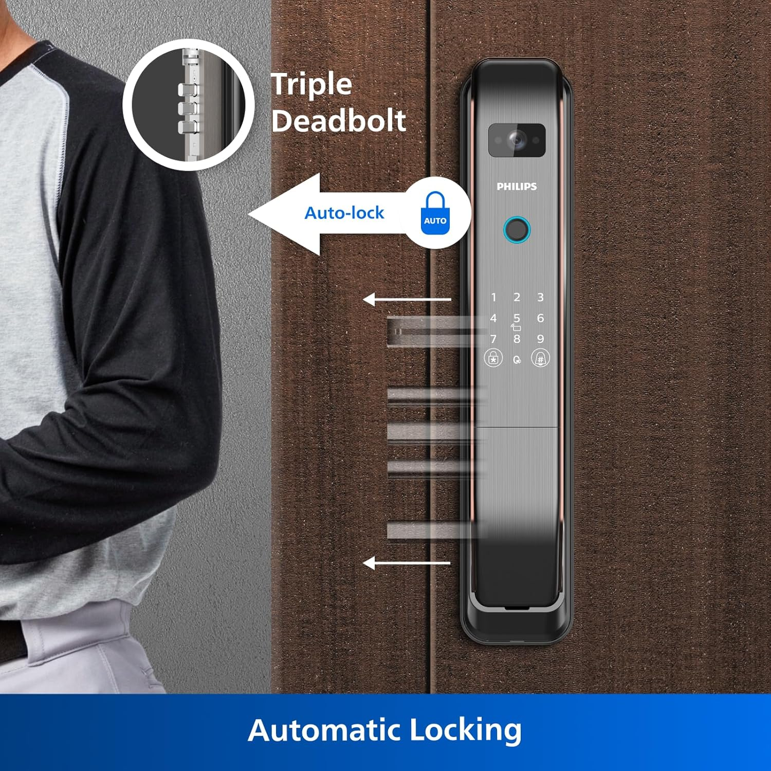 Philips Easykey Smart Photo Capture & Doorbell Smart Door Lock Australia - Smart Lock, Smart Door Lock Australia, Fingerprint Lock, Smart Home, Home Improvement, Keyless Door Lock, Safety Lock -Copper image number 1