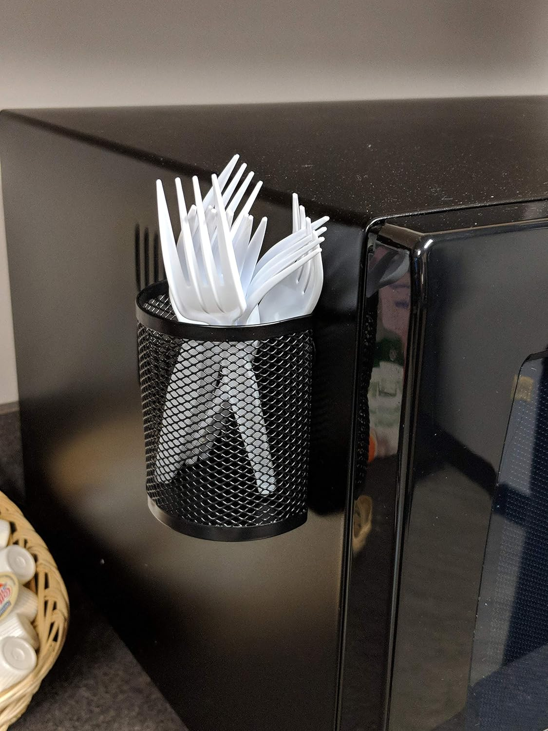 Magnetic Pen/Pencil Mesh Metal Basket/Holder/Container/Storage/Organizer for Kitchen/Refrigerator/Fridge/Whiteboard/Dry Erase/File Cabinet/Locker (Set of 2) 7.3X5X9.5Cm Black image number 2