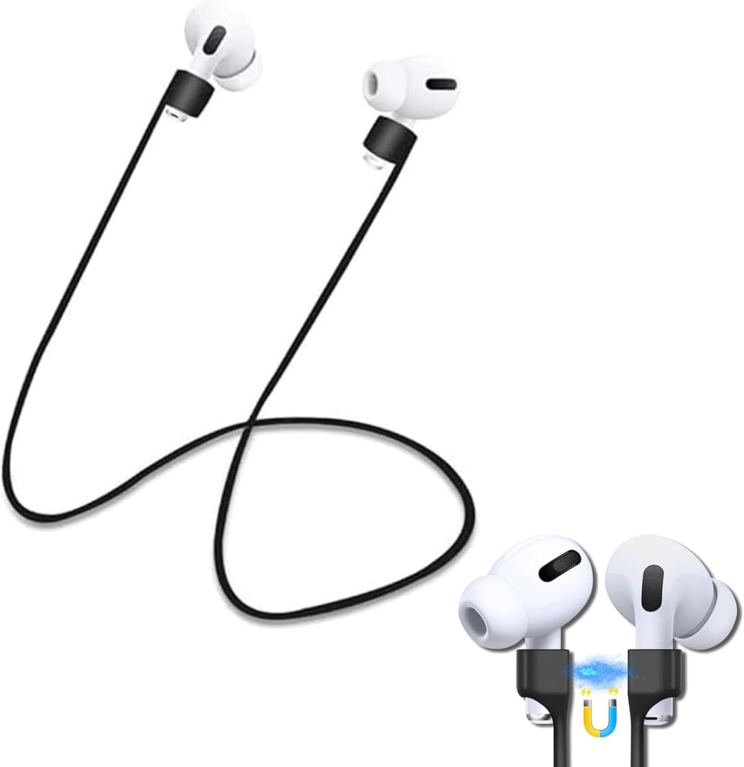 Magnetic Strap Compatible with Airpods 1/2/3/Pro, Anti-Lost Sports Lanyard, Adjustable Cord for Running, Workout & Daily Use, Wireless Charging Compatible Accessories (Black)