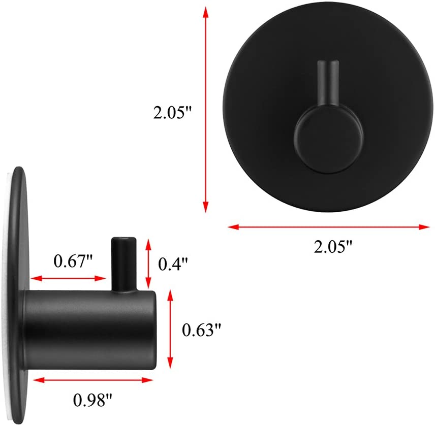3M Adhesive Hooks Hgery Self Adhesive Black Wall Mount Hook for Key Robe Coat Towel Super Strong Heavy Duty Stainless Steel Hooks No Drill No Screw Waterproof for Kitchen Bathroom Toilet 2 Pack image number 2