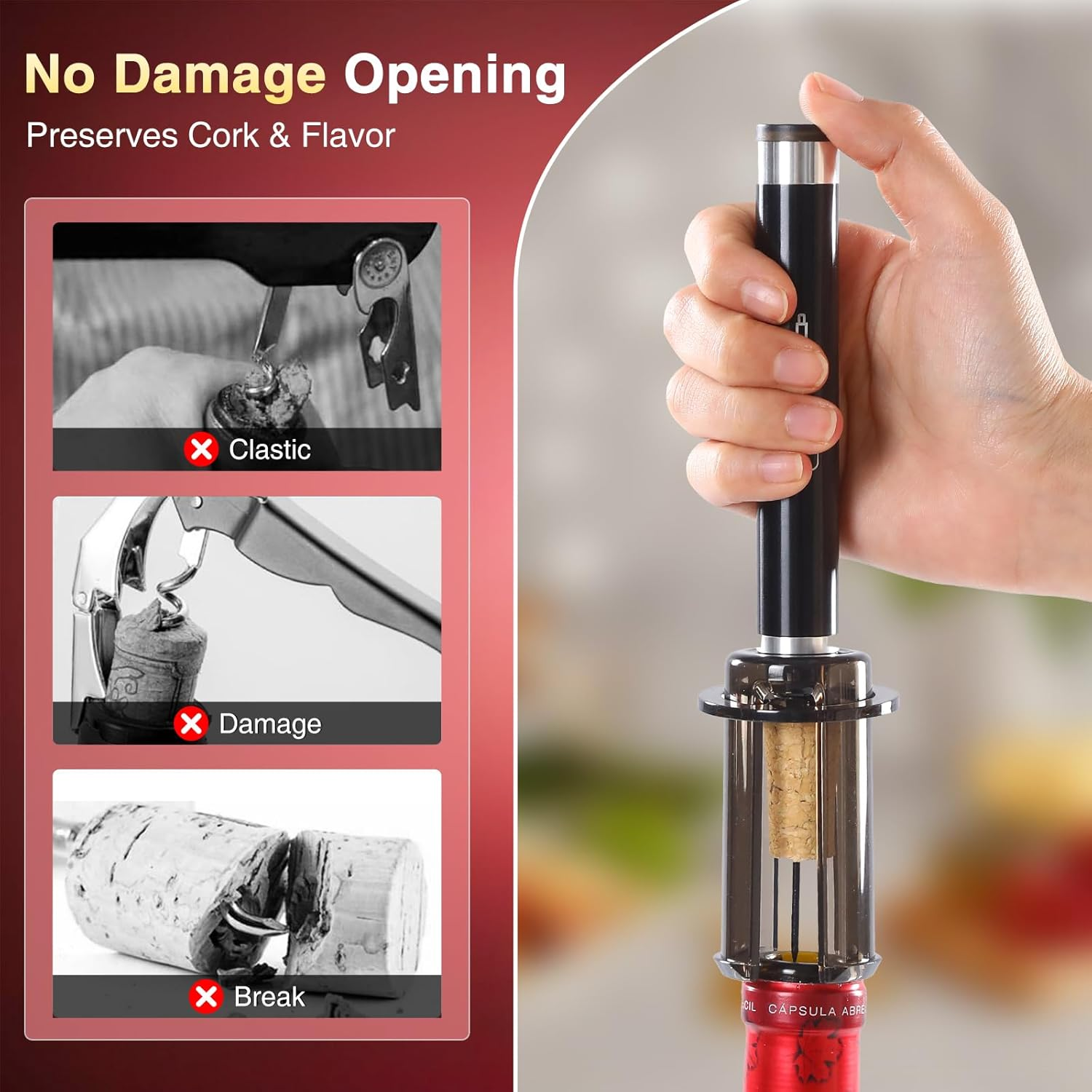 Marchpower Air Pressure Pump Wine Bottle Opener for Removing Cork, Professional Handheld Portable, 7S Quick Opening for Home Gift Party Valentine'S Day, No Damage Cork, Effortless, Silver image number 3