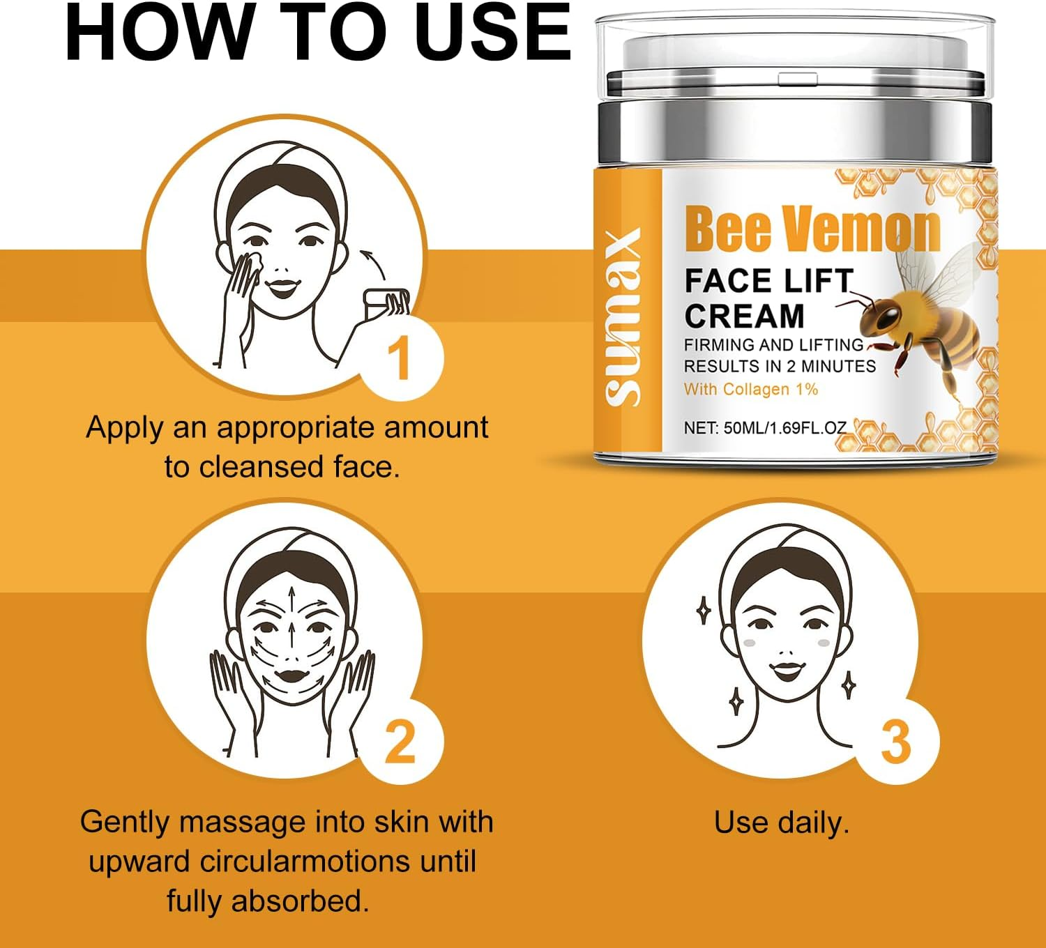Bee Venom Cream with 1% Retinol - Visible Firming & Lifting Results in 2 Minutes - 50Ml / 1.69 Fl Oz,Face Lift Cream with Bee Venom and Collagen image number 3