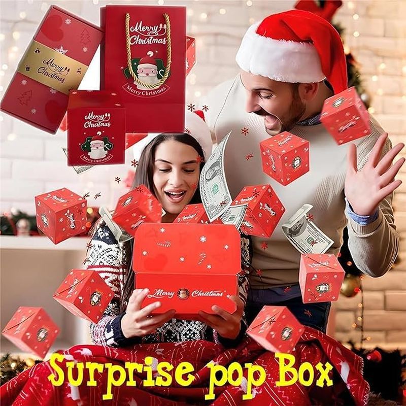 Surprise Gift Box Explosion for Money, 2026 New Unique Folding Bouncing Red Envelope Gift Box for Christmas Birthday New Year & Anniversary Parties (Red) image number 5