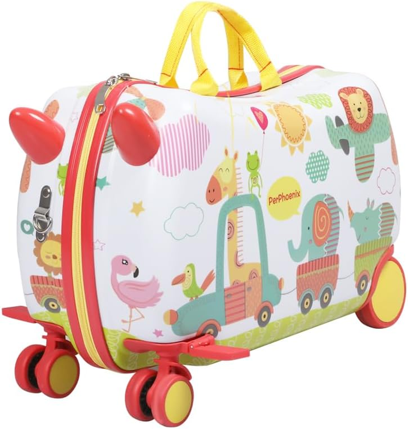 Bopeep Kids Ride-On Suitcase Scooter Children 2-In-1 Travel Rolling Luggage Organizer Carry-On Bag Trolley, W/Spinner Wheels, Shoulder Strap, for Kids Toddlers, Waterproof Shell(Ice Cream Pattern)