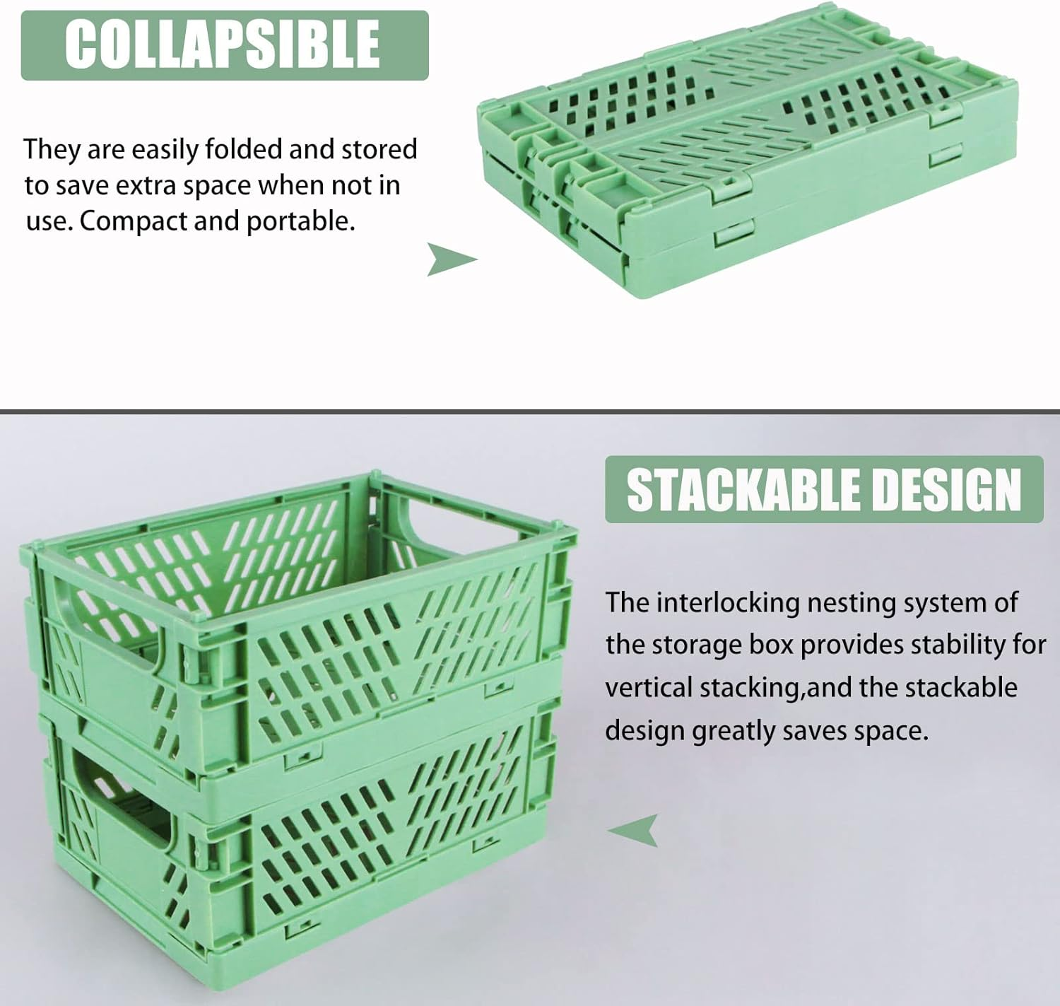 Tixill 2-Pack Mini Foldable Plastic Baskets for Organizing and Storage, Collapsible Storage Crate for Home Kitchen Bedroom Bathroom Office (5.9X3.8X2.2, Green) image number 2