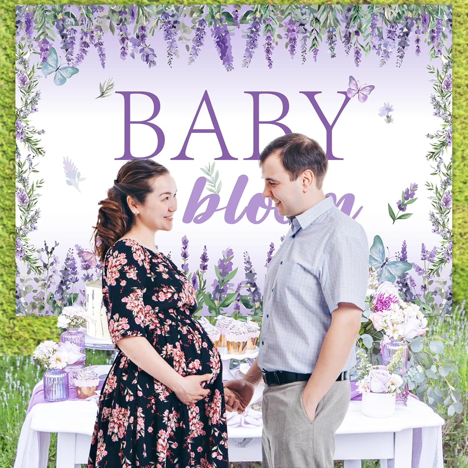 Wonmelody Baby in Bloom Baby Shower Decorations Lavender Baby Shower Backdrop 7 * 5Ft Lavender Baby Shower Decorations for Girl Purple Photo Backdrop for Violet Floral Baby Shower Party image number 4
