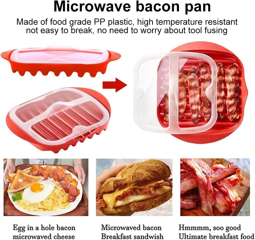 Red Microwave Bacon Tray with Splatter Lid - No Mess Bacon Cooker for Crispy Bacon in 3 Minutes, Dishwasher Safe & Bpa-Free, Microwave Safe Kitchen Accessories for Breakfast Cooking image number 2