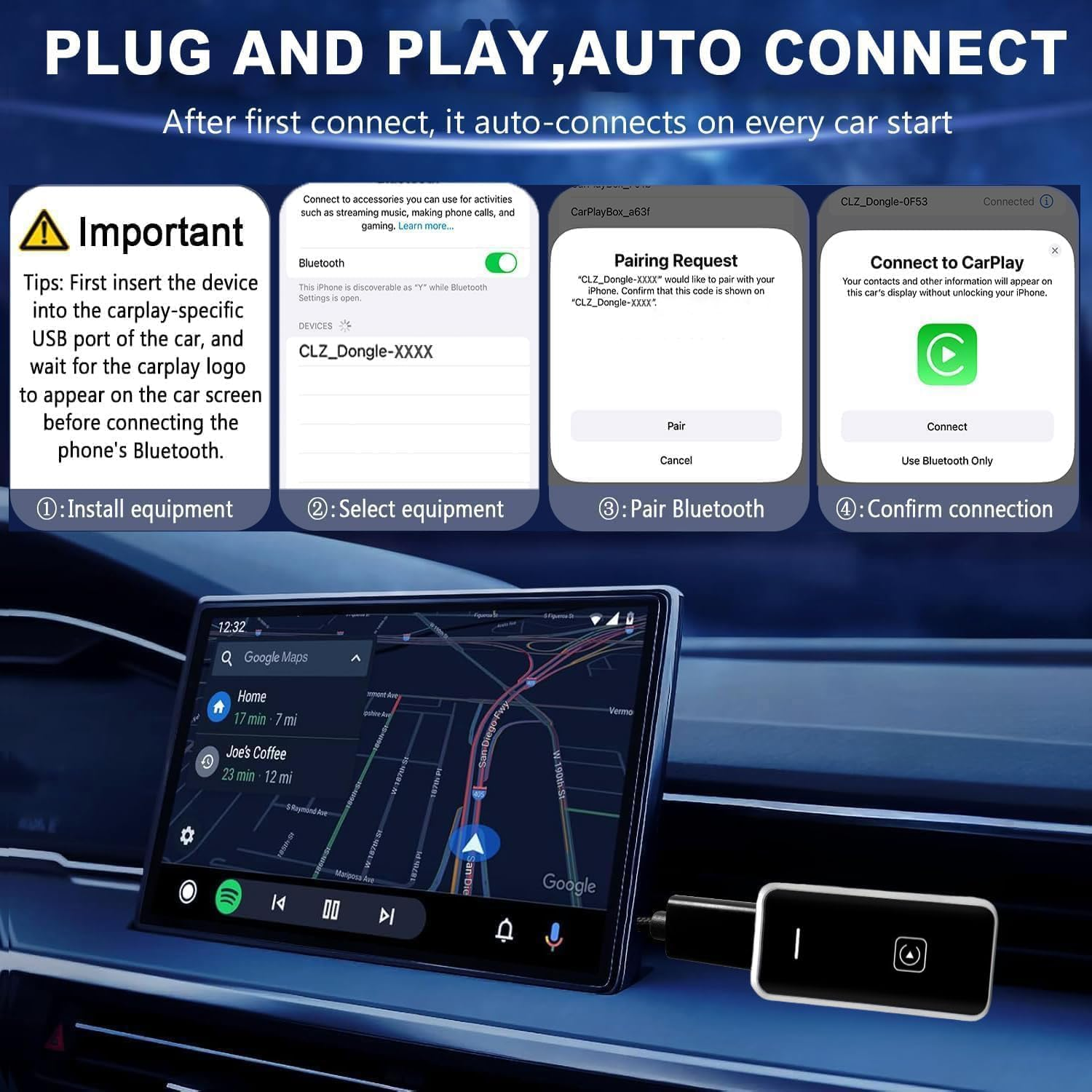 2025 Upgraded Wireless Apple Carplay Adapter for Iphone, Plug and Play Wireless Adapter, Mini&Stable Carplay Wireless Dongle for Ios 10