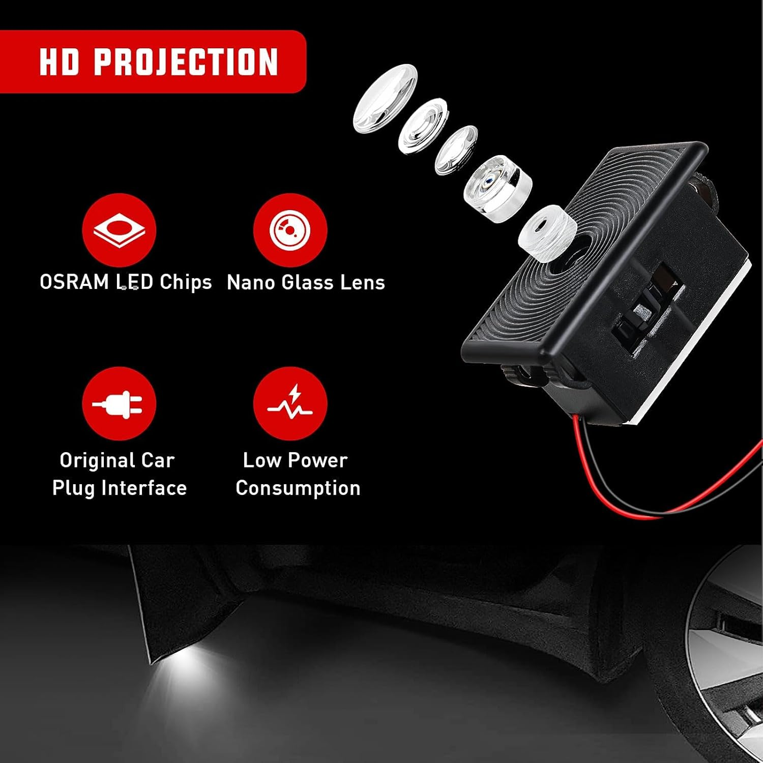 Upgraded Tesla Puddle Lights 2 Pcs for Tesla Model 3/Y/S/X Highland Accessories LED Logo Projector Car Door Lights
