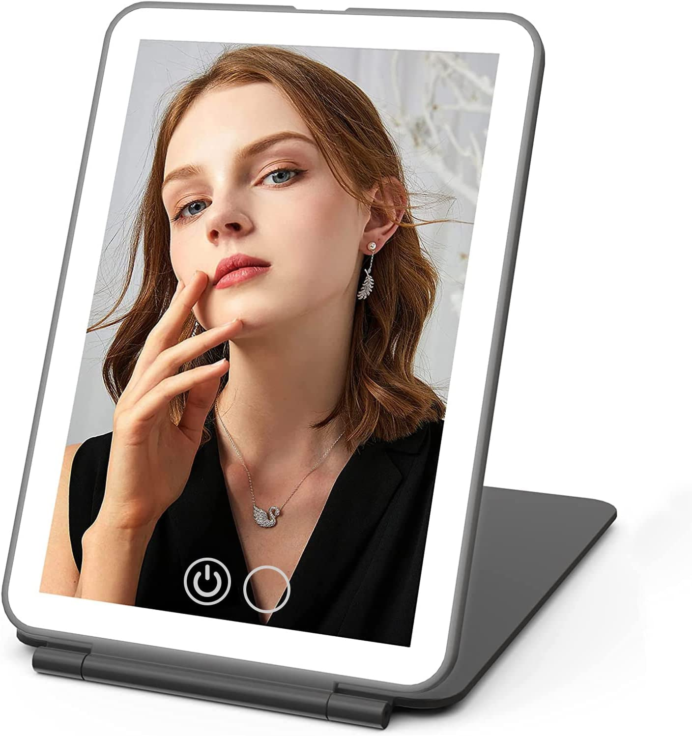 Rechargeable Makeup Vanity Mirror with 72 Led Lights, Lighted Travel Portable Light up Beauty Mirror, 3 Color Lighting, Dimmable Touch Screen, Tabletop Desk Foldable Cosmetic Mirror with Lights(Black)