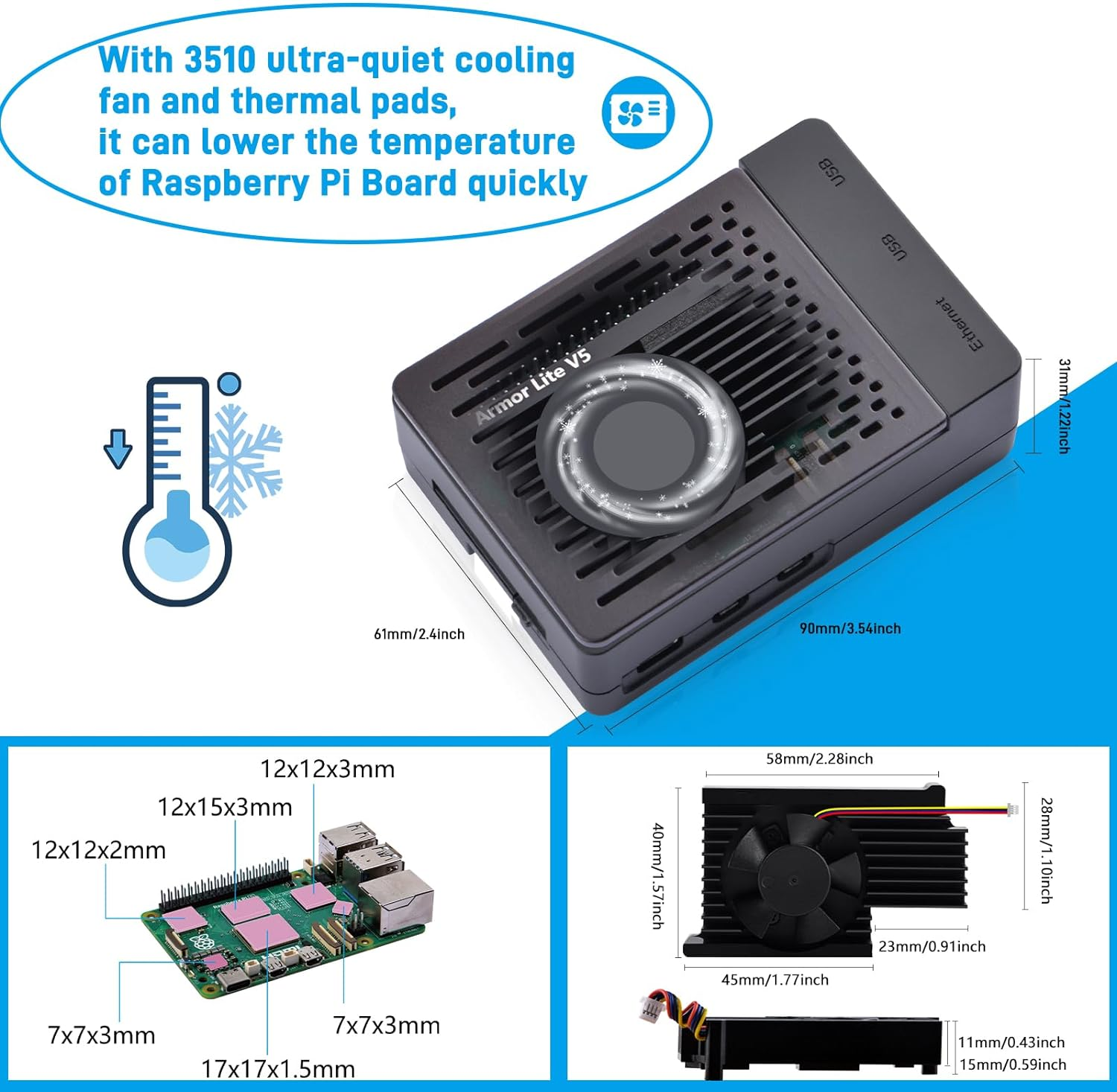 Geeekpi Case for Raspberry Pi 5 with Armor Lite V5 Adjustable Speed, Enclosure for Raspberry Pi 5