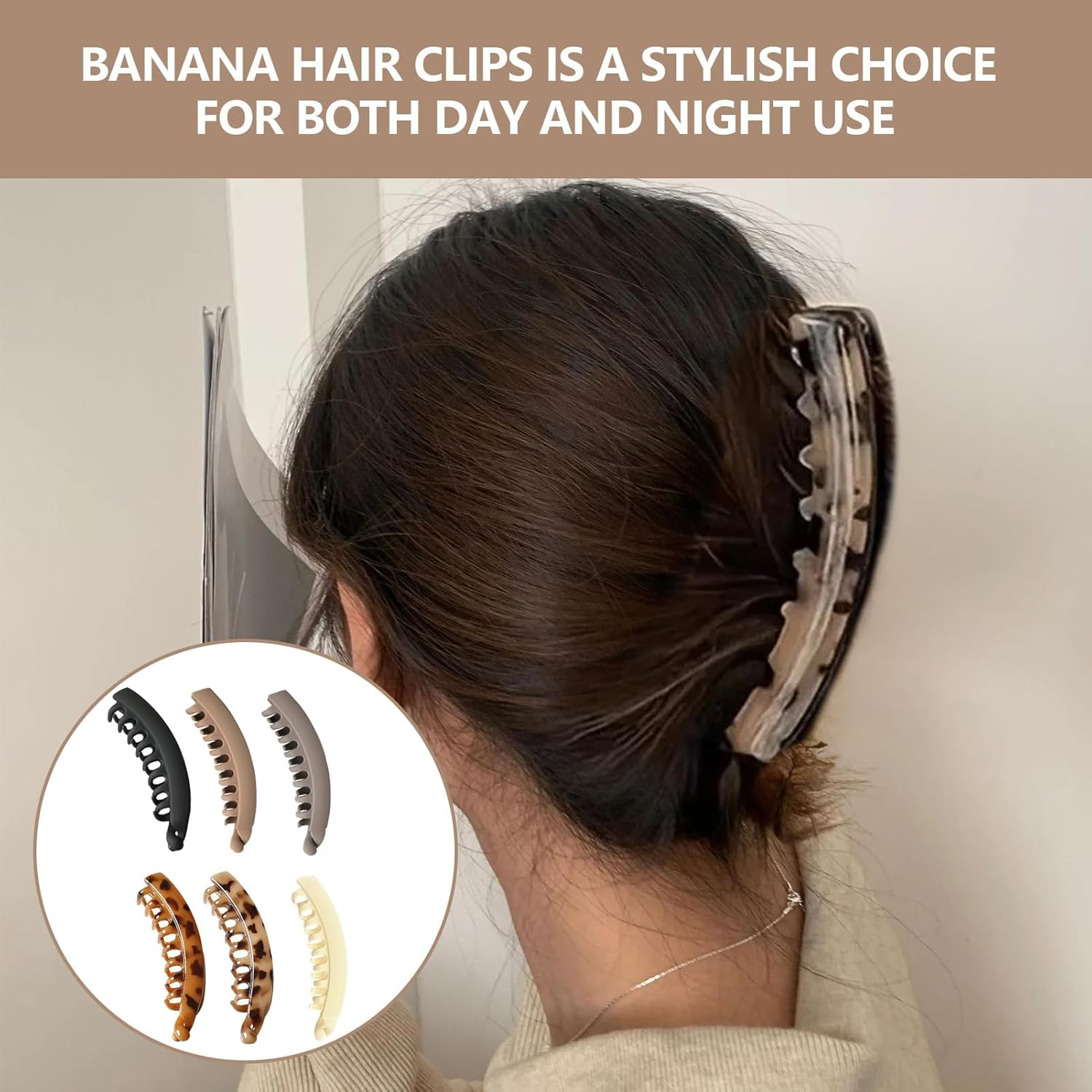 Large Banana Clip, 6 Pcs Banana Hair Clips, Claw Clip for Medium Thick Hair, Strong Hold Ponytail Holder Hair for Women and Girls, 13Cm Nonslip Clincher Combs for Long Hair