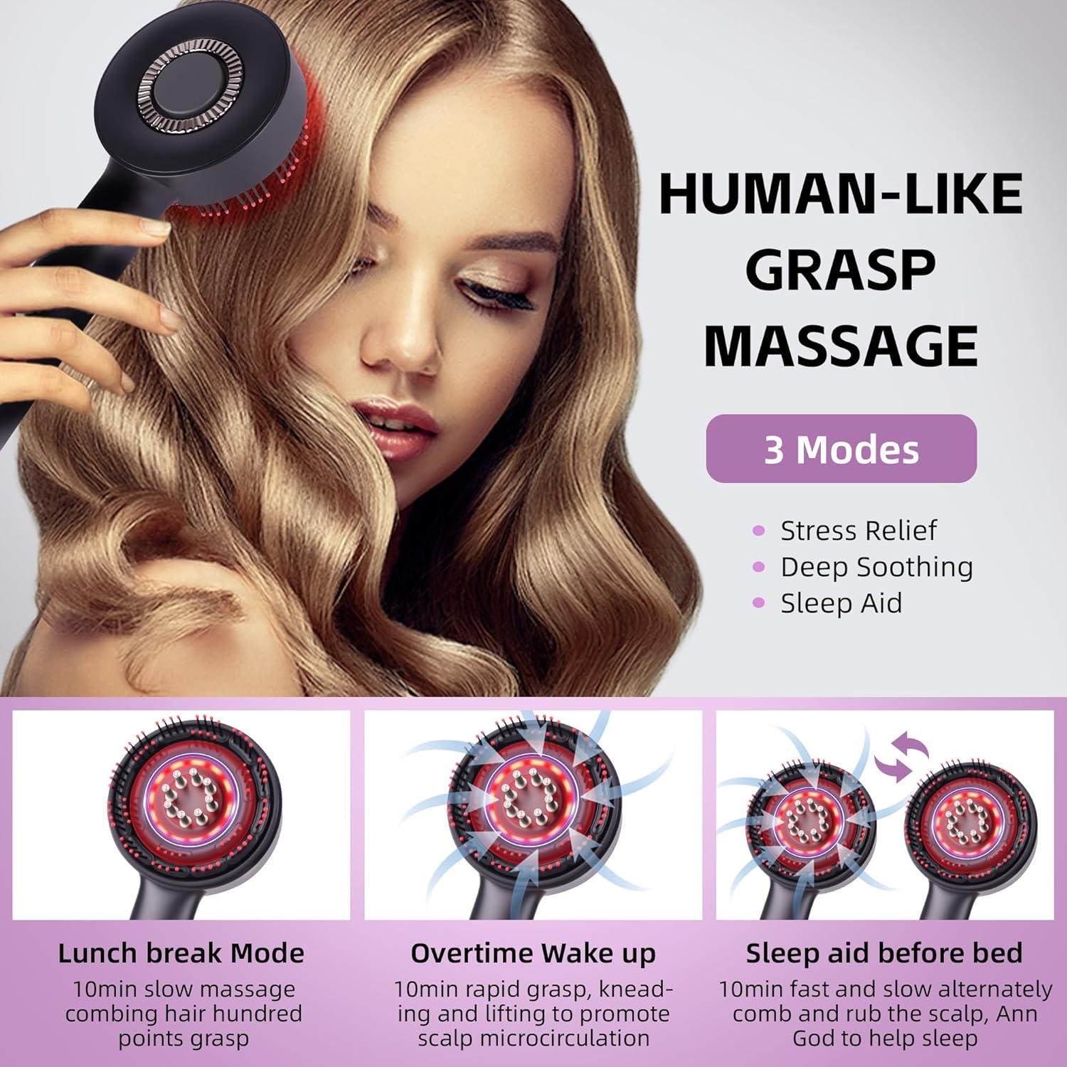 2-In-1 Electric Scalp Massager with Red Light, Hair Oil Applicator & 360&deg; Kneading,Waterproof Head Massager Brush, Cordless Shiatsu Massage Comb for Hair Growth & Muscle Relaxation image number 5