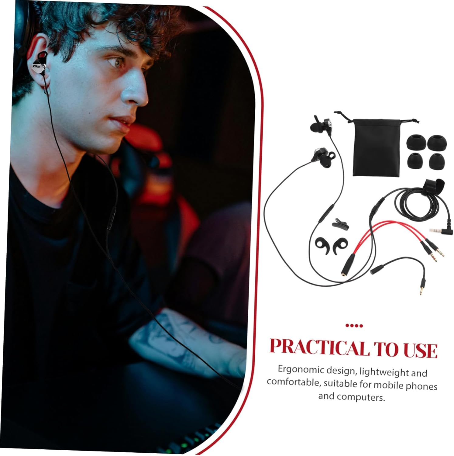 SHOWERORO 1 Set Comfortable Gaming Earphone Multi Use Earbuds with Mic for Computer and Mobile Games High Stereo Sound Suitable for Gamers image number 1