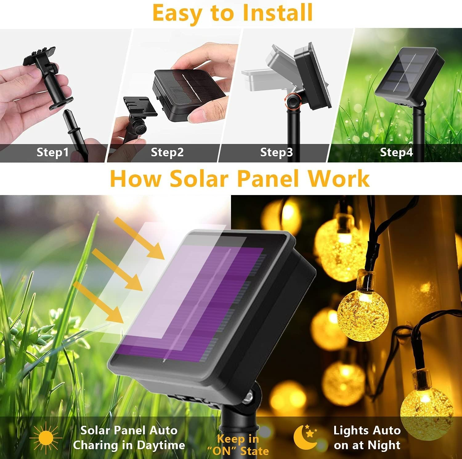 YOXUE LED Solar Ambient Lights, 42Ft/13M 100 LED 8 Mode Solar String Lights, Waterproof Solar Outdoor Christmas Lights for Garden, Patio, Fence, Balcony, Christmas Tree Decorations (Warm Colors)