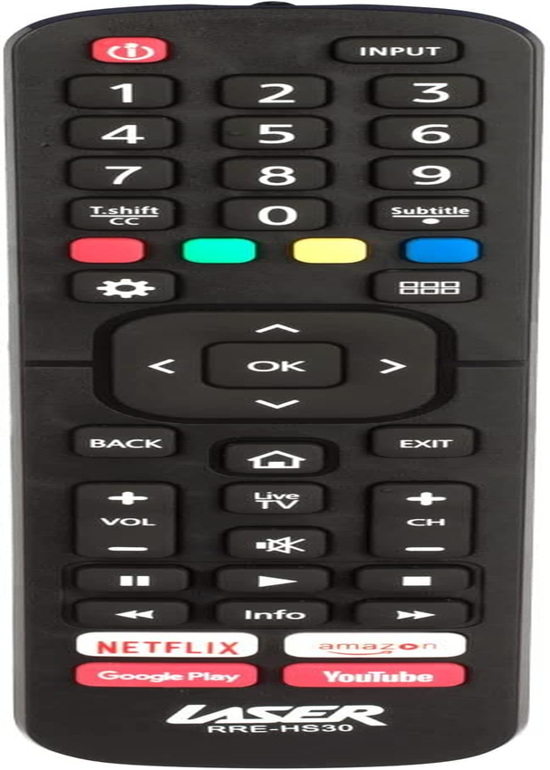 Laser Hisense TV Replacement Remote Control, No Setup Required, Lightweight Ergonomic Design, Easy to Use, Powered by 2 AAA Batteries, Compatible with Hisense Smart LED LCD Tvs