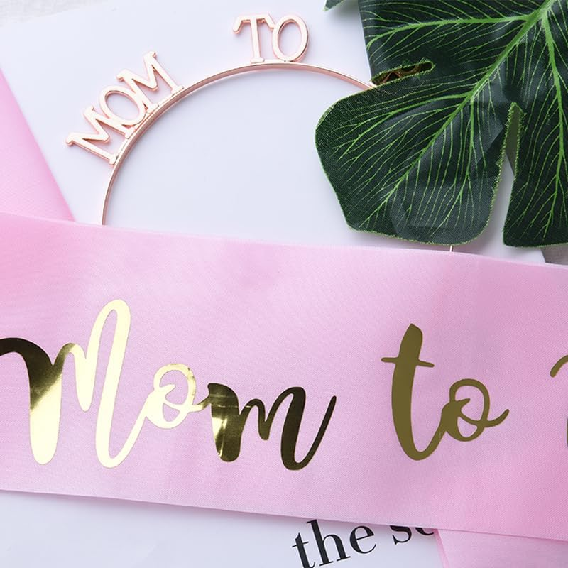 Mom to Be Crown Baby Shower Sash for Mommy Mom to Be Headband and Sash Gender Reveal Decorations for Party Pregnancy Announcement Photo Props image number 2