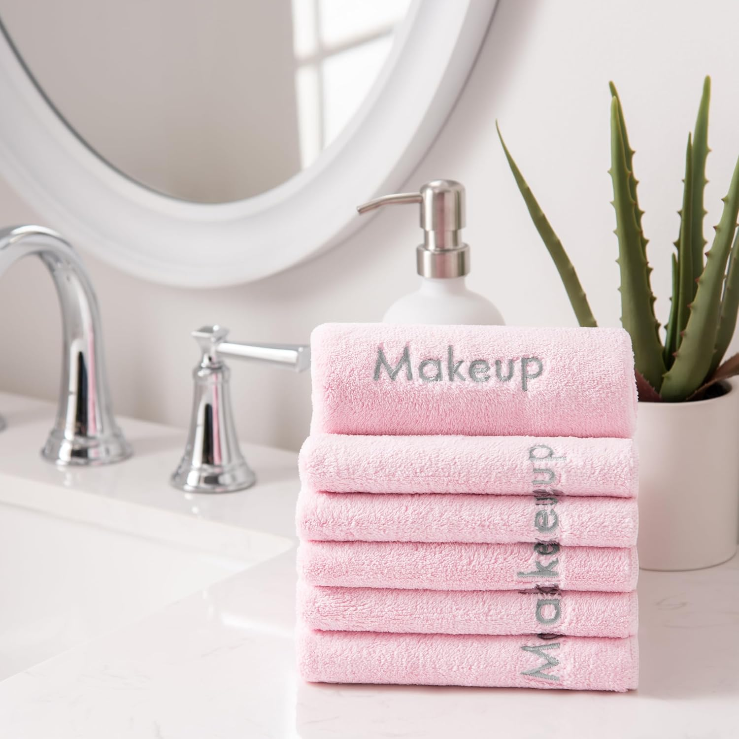 Arkwright Makeup Remover Wash Cloth - Pack of 6 - Ultra Soft & Gentle Microfiber Coral Fleece Small Fingertip Towels, Decorative Powder Room & Guest Bathroom Essentials for Hosts, 11 X 17 In, Pink image number 1