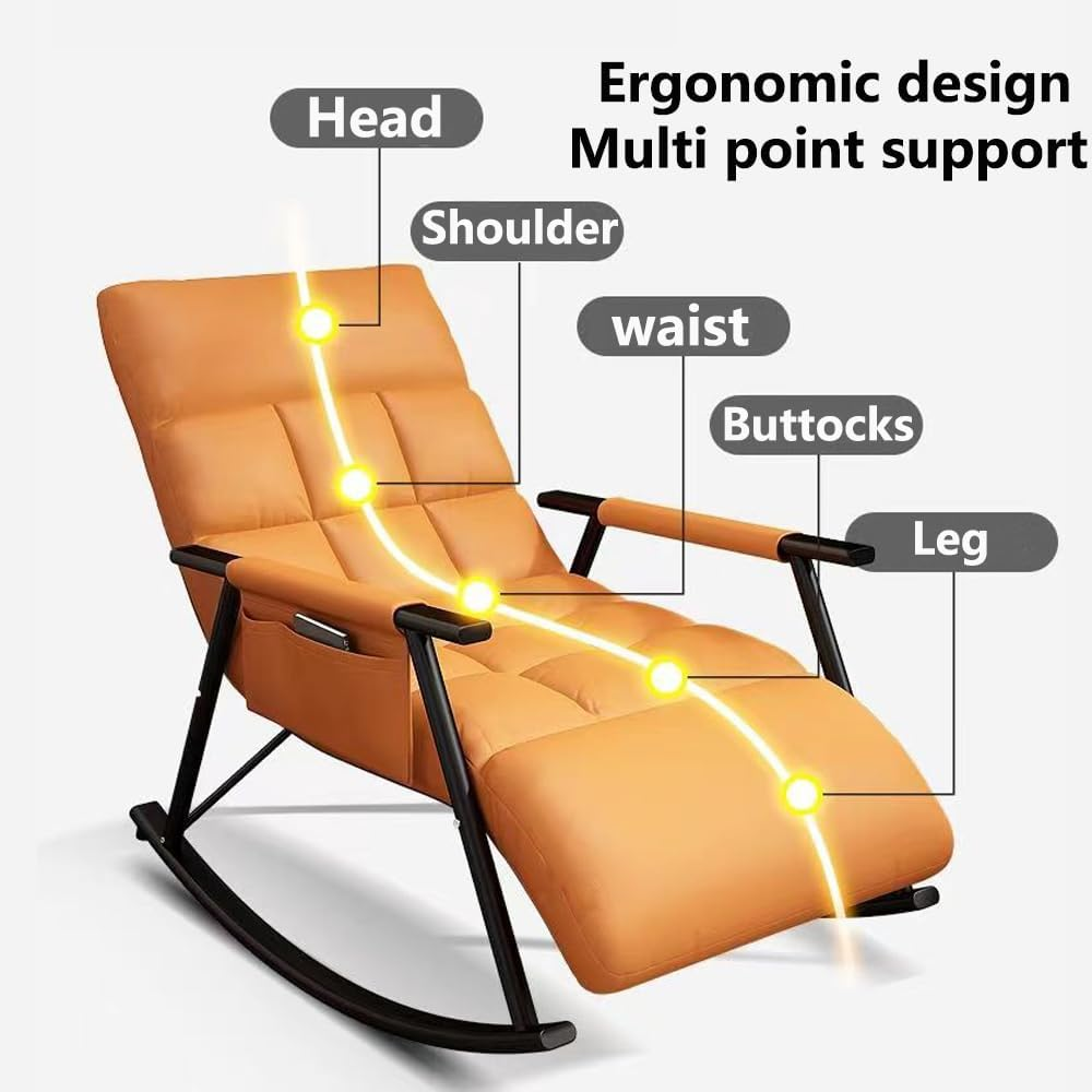 Hbluefat Modern 5 Speed Adjustable Relax Rocking Armchair - Stylish Lounge Sofa Chair for Lie, Sleep, Reading in Living Room, Bedroom, Balcony, Courtyard (Yellow) image number 5