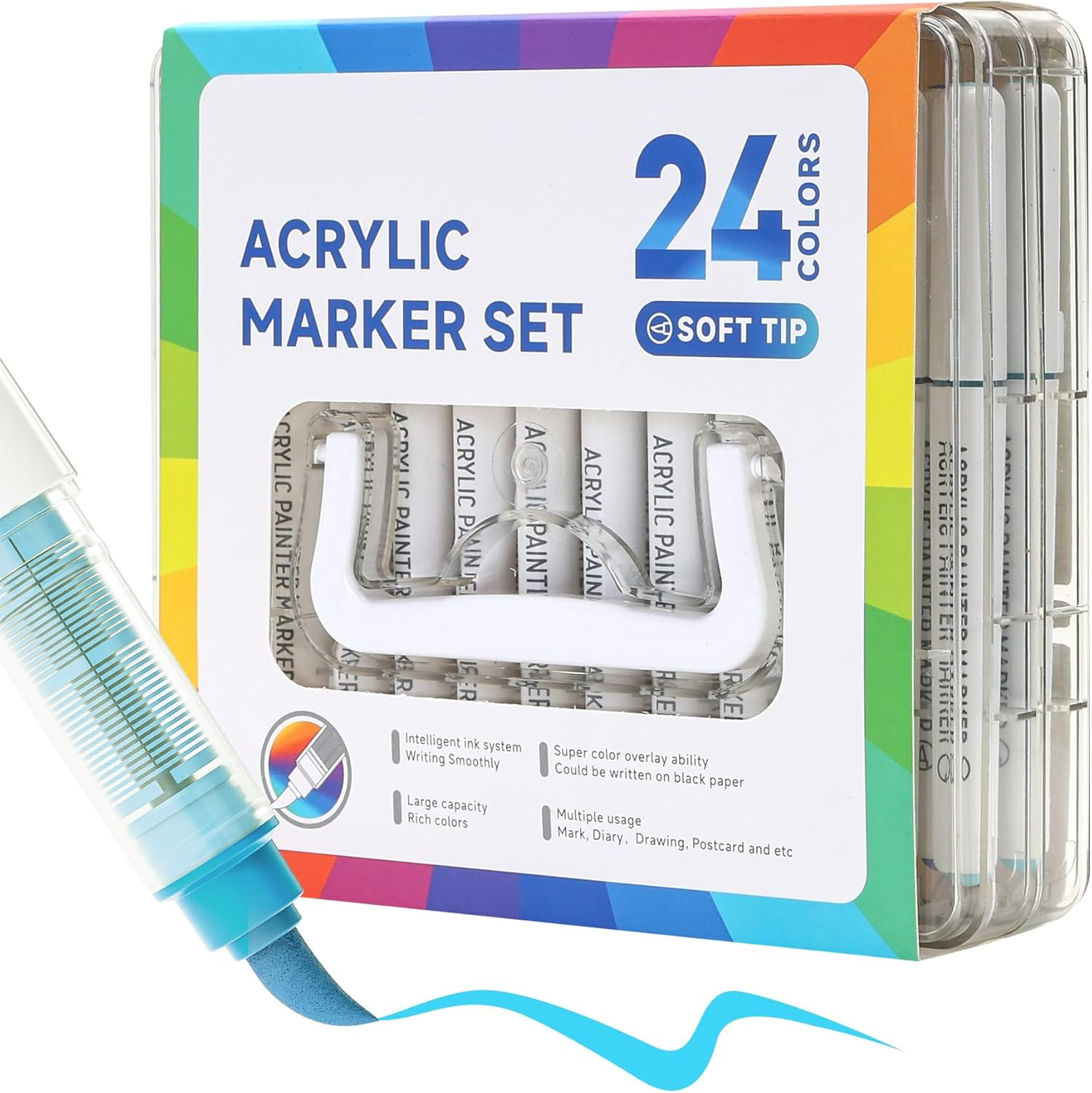 24 Colors Acrylic Paint Pens, Soft Brush Tip Acrylic Paint Markers with Fast Drying & No-Bleed Ink, Acrylic Markers for Rock Egg Wood Glass Canvas Painting and Drawing DIY Crafts Art Supplies image number 5