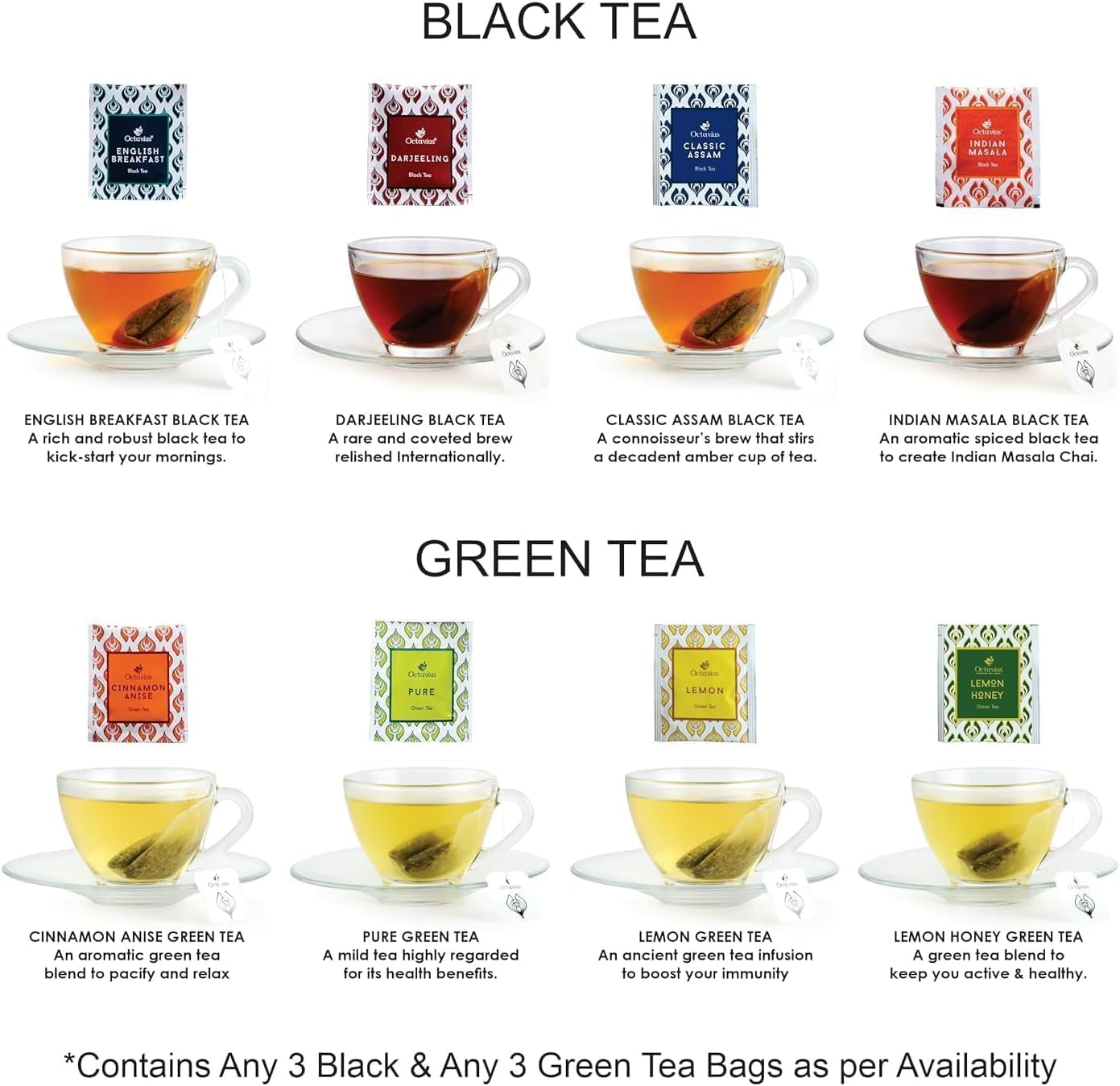 Octavius Tea Variety Pack &ndash; 6 Assorted Black & Green Teas | 50 Tea Bags &times; 2 Sampler Packs | Premium Tea Gift Box for Mother&rsquo;S Day, Festive Occasions & Tea Lovers image number 4