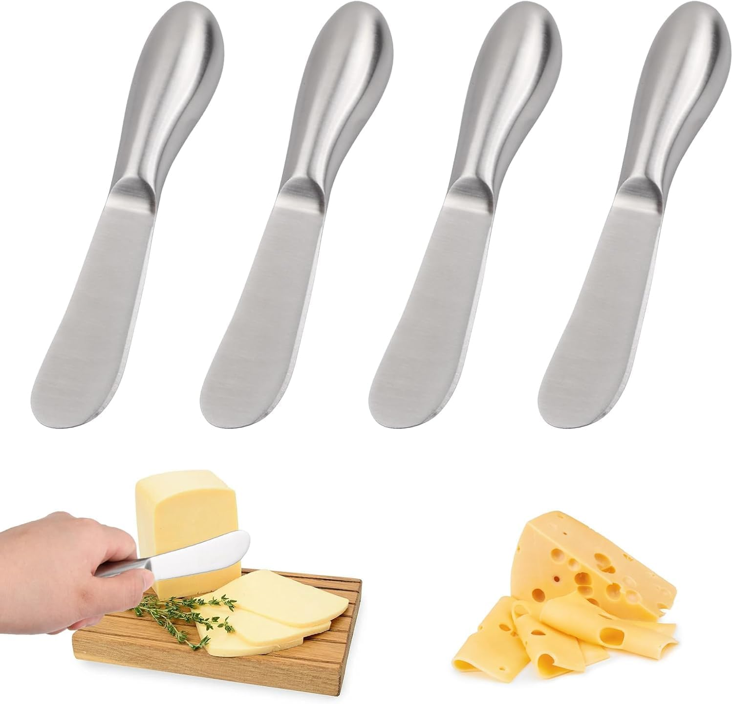 Linwnil Spreader Knife Set,4-Piece Cheese and Butter Spreader Knives,Mini Serving Tongs,Stainless Steel Multipurpose Butter Knives image number 1