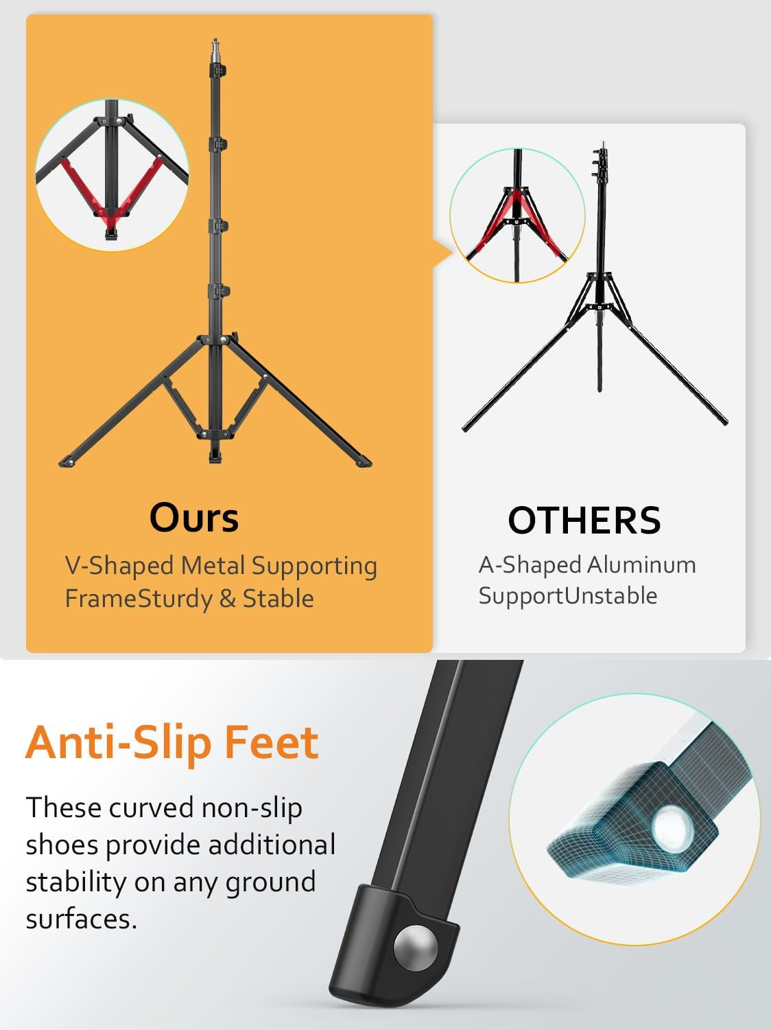 AOCHUAN 1.7M Complete Camera Tripod for Smartphones Camera Gimbal Stabilizers W/ 0.44M ~1.7M Aluminum Alloy Lighting Stand(T20) image number 3