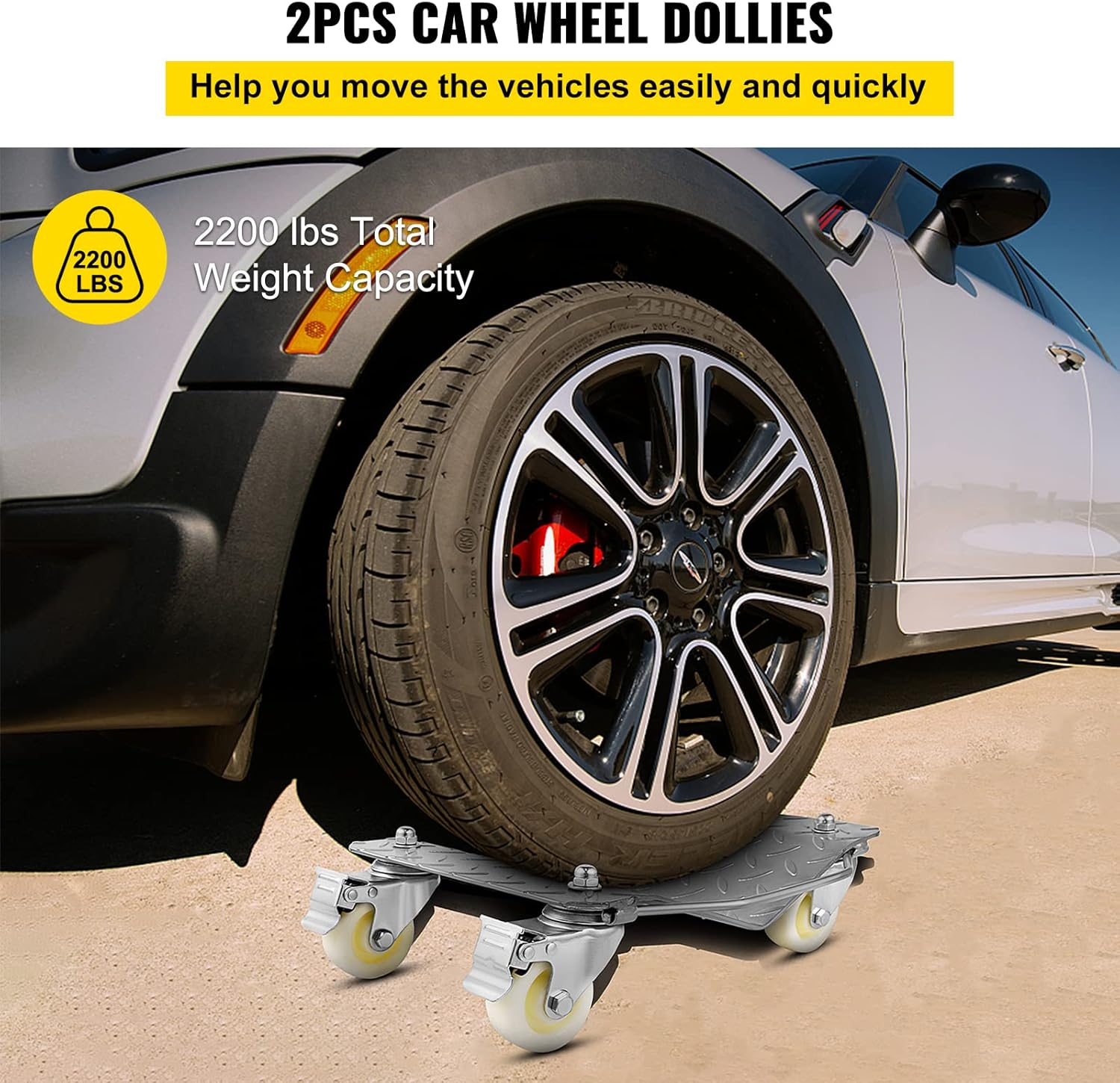 VEVOR 2Pcs Tire Wheel Dollies, 1500Lbs/680Kg Tire Skates Wheel Car Van Positioning Dolly Trolley Ball Bearings Recovery Jack Auto Repair Moving image number 3